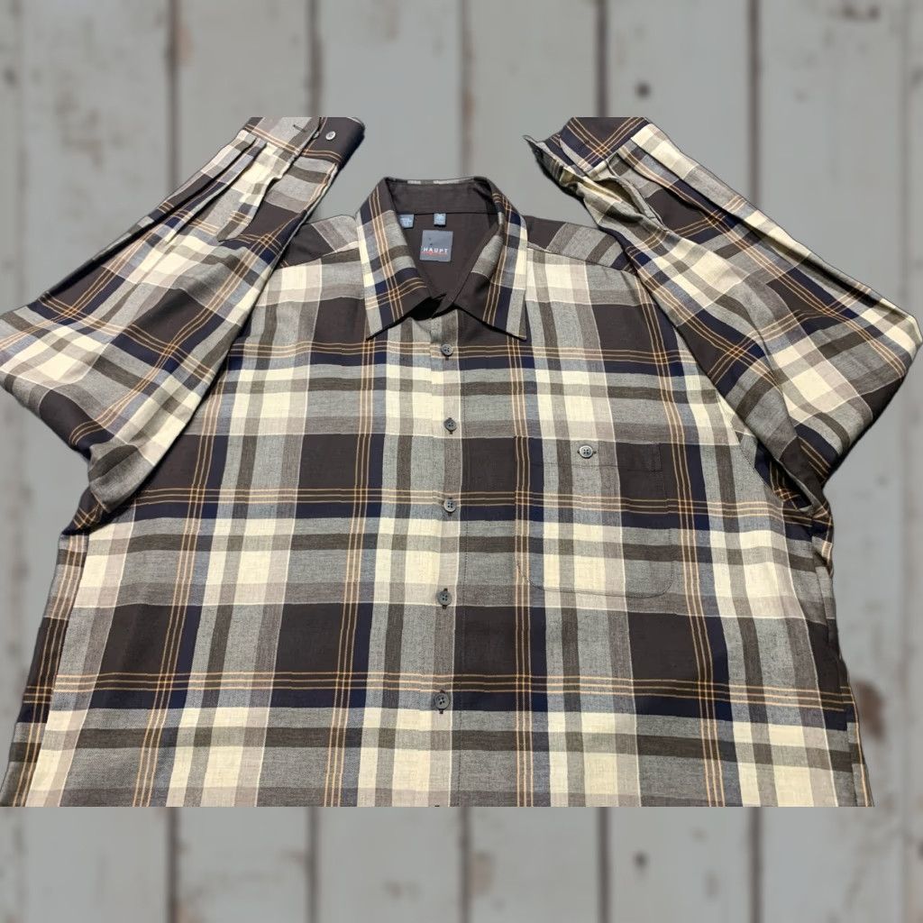 Vintage Haupt Men's Long Sleeve Button-Up Shirt XL Brown Beige Windowpane Plaid Casual Office Business Size US XL / EU 56 / 4 - 1 Thumbnail