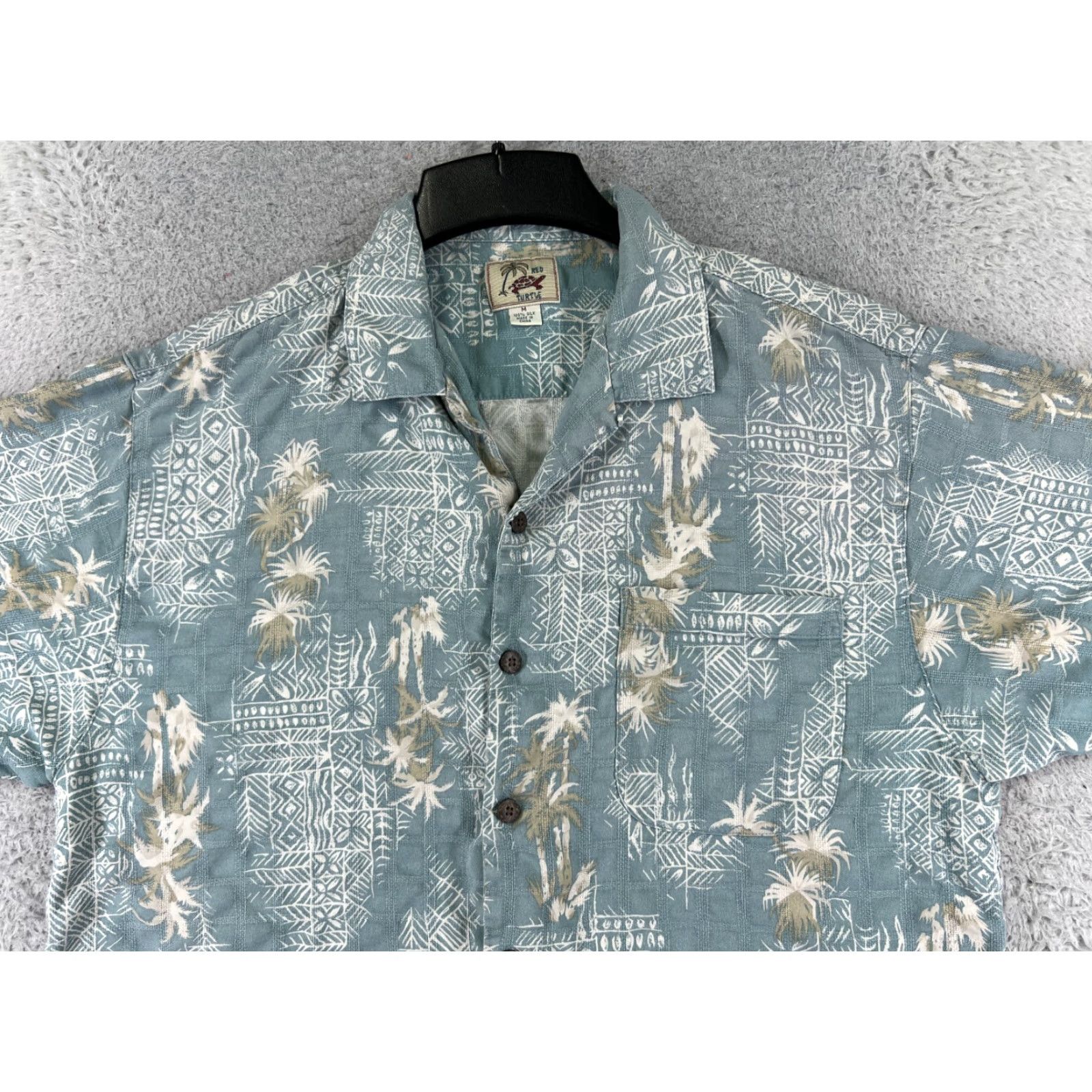 Vintage VINTAGE Red Turtle Shirt Adult Medium Teal Palm Tribal Print 100% Silk Hawaiian Size US M / EU 48-50 / 2 - 4 Thumbnail