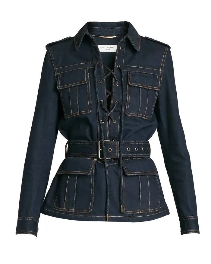 Saint Laurent Paris o1bcso1str1224 Saharienne Jacket in Deep Blue Size L / US 10 / IT 46 - 1 Thumbnail