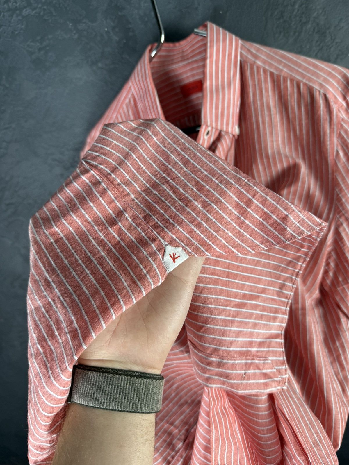 Isaia Mens Isaia Multi Striped Coton / Linen Shirt Multi Size US M / EU 48-50 / 2 - 10 Thumbnail