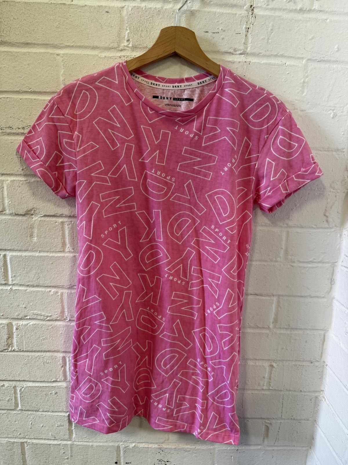 Designer DKNY Sport Pink Graphic T-Shirt size 12. Size ONE SIZE - 1 Thumbnail