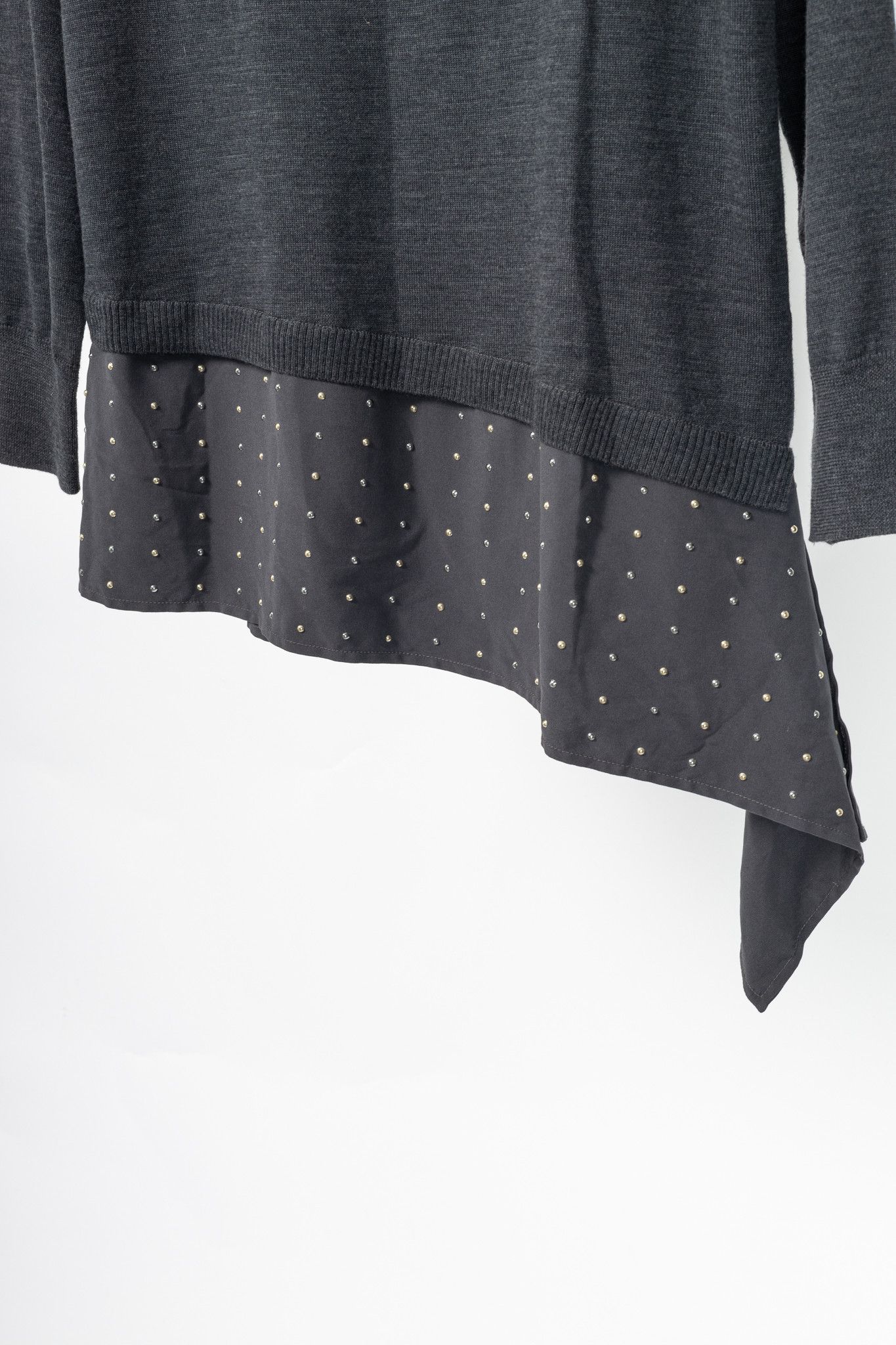 St. John St. John R18 Grey Wool Asymmetrical Studded-Hem Sweater Size S / US 4 / IT 40 - 7 Thumbnail