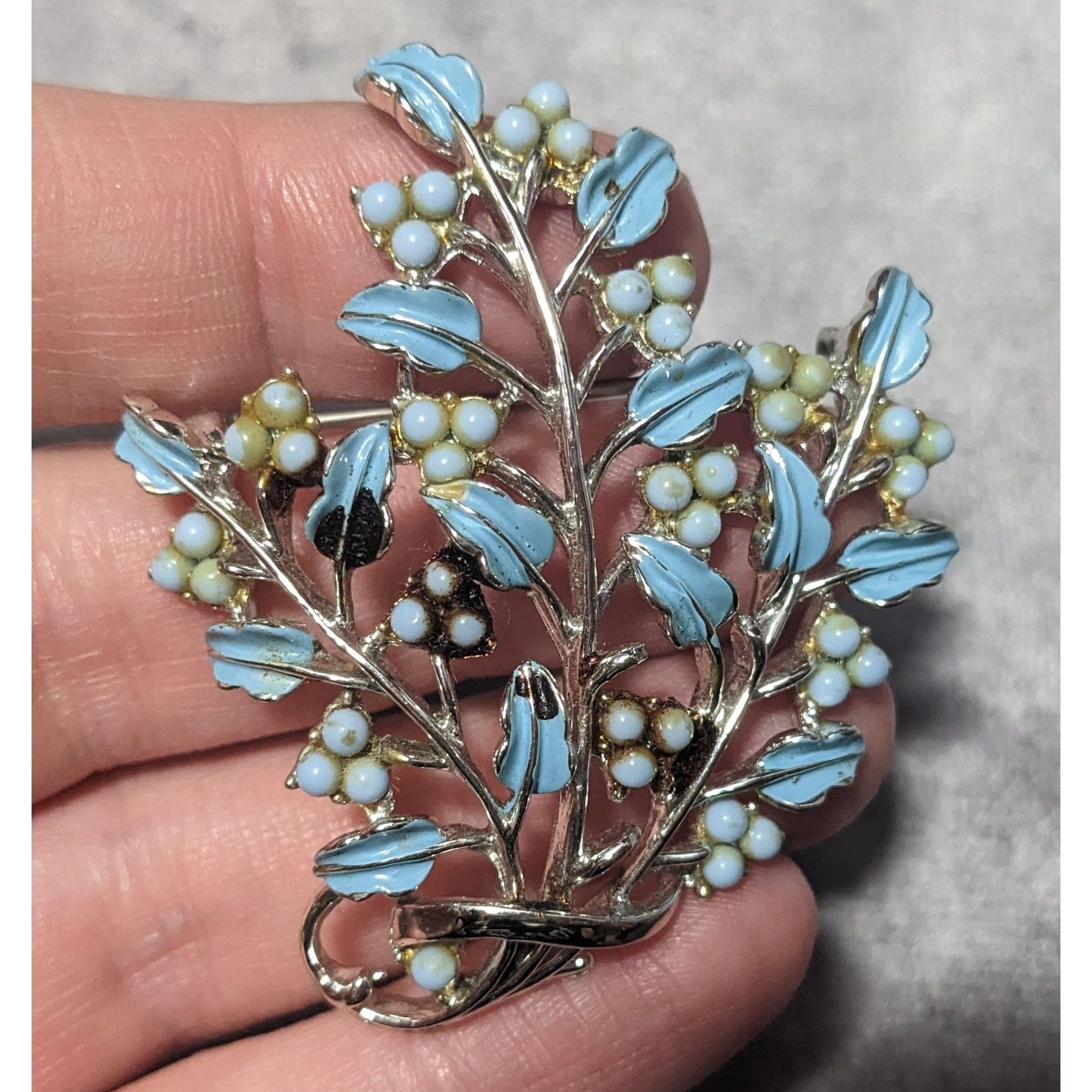 Other Vintage Floral Spray Blue And Silver Tone Brooch Size ONE SIZE - 5 Thumbnail