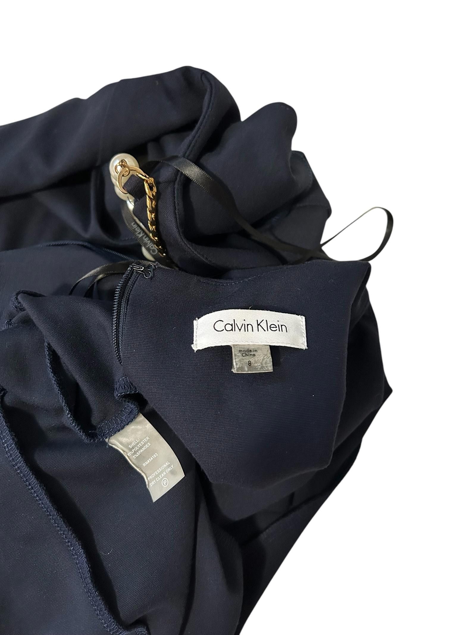Calvin Klein Elegant Black Dress with Pearl Accents Size M / US 6-8 / IT 42-44 - 6 Thumbnail