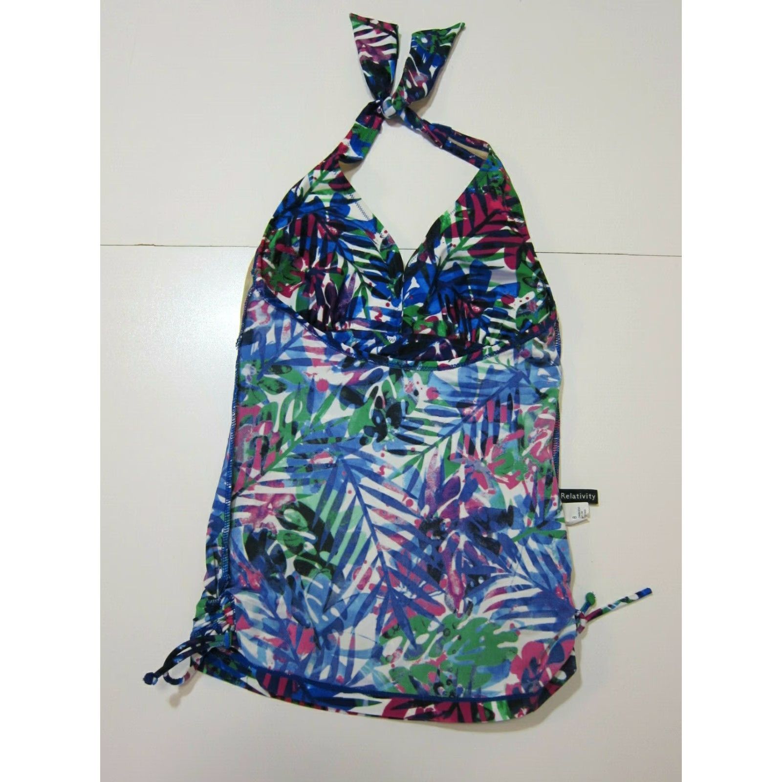 Vintage Relativity Hawaiian Floral Padded Halter Tankini Swim Top Size 8 Women Pink Green Blue Size M / US 6-8 / IT 42-44 - 6 Thumbnail