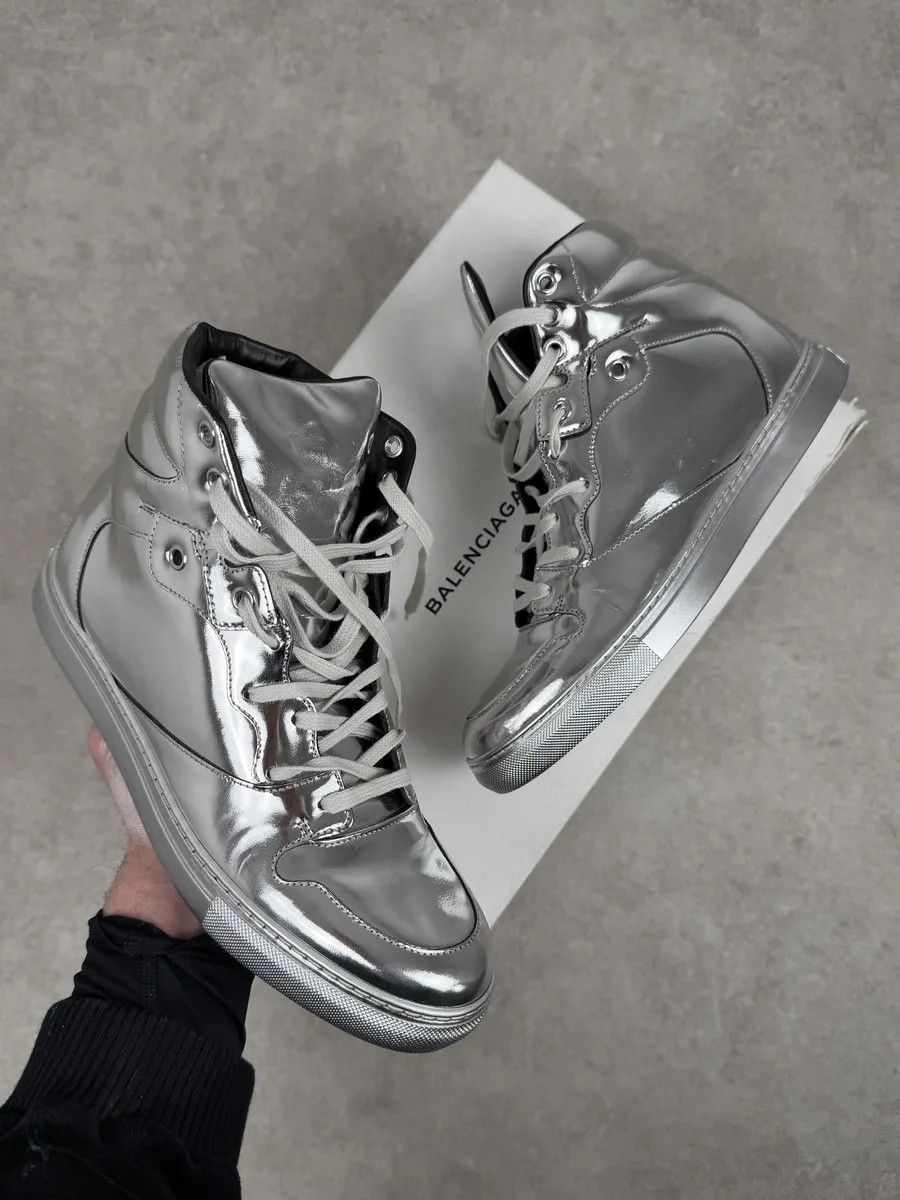 Balenciaga City Patent Grey Silver Mirror High Sneakers
