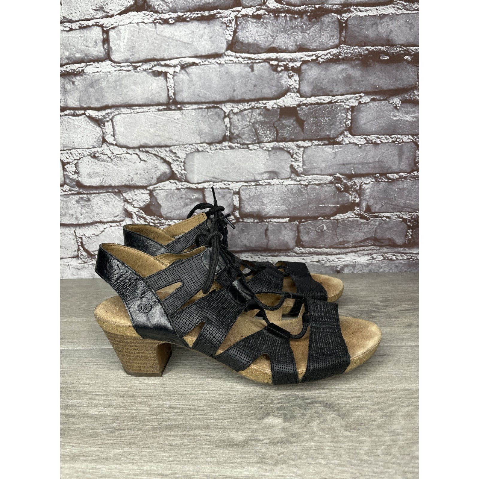 JOSEF SEIBAL Josef Seibel Ruth 29 Black Leather Casual Lace Heel Sandals Size US 9.5 / IT 39.5 - 13 Thumbnail
