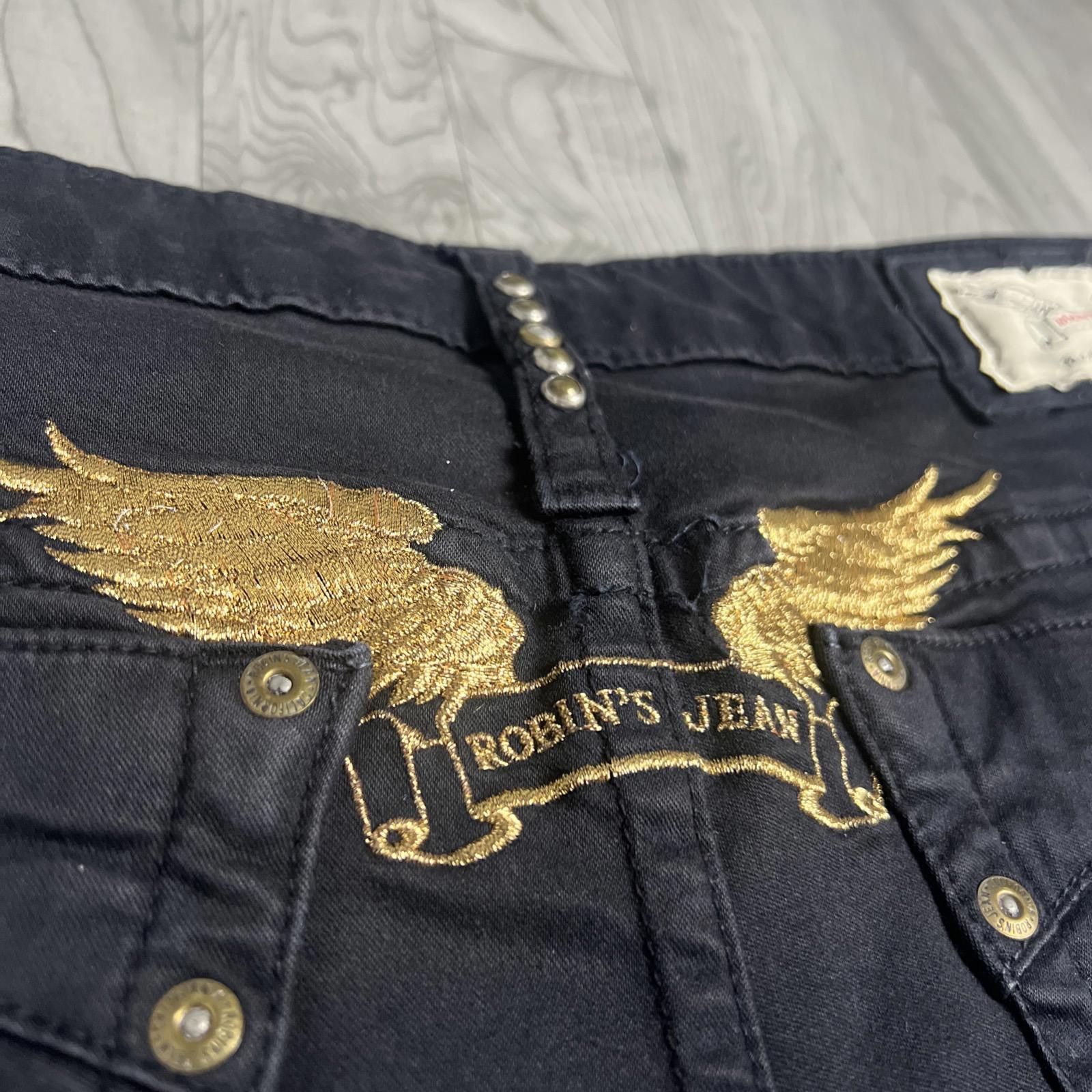 Designer Robin’s Jean Marilyn Skinny Black/Gold Wings/Women’s Size 29 Size 29" - 5 Thumbnail