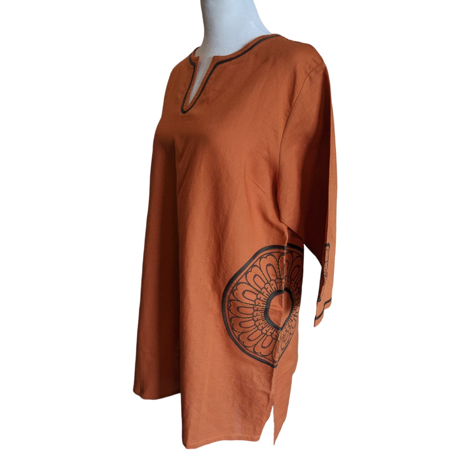 Other Galerie Cambodge Orange Floral Linen Tunic Medium Size M / US 6-8 / IT 42-44 - 2 Thumbnail