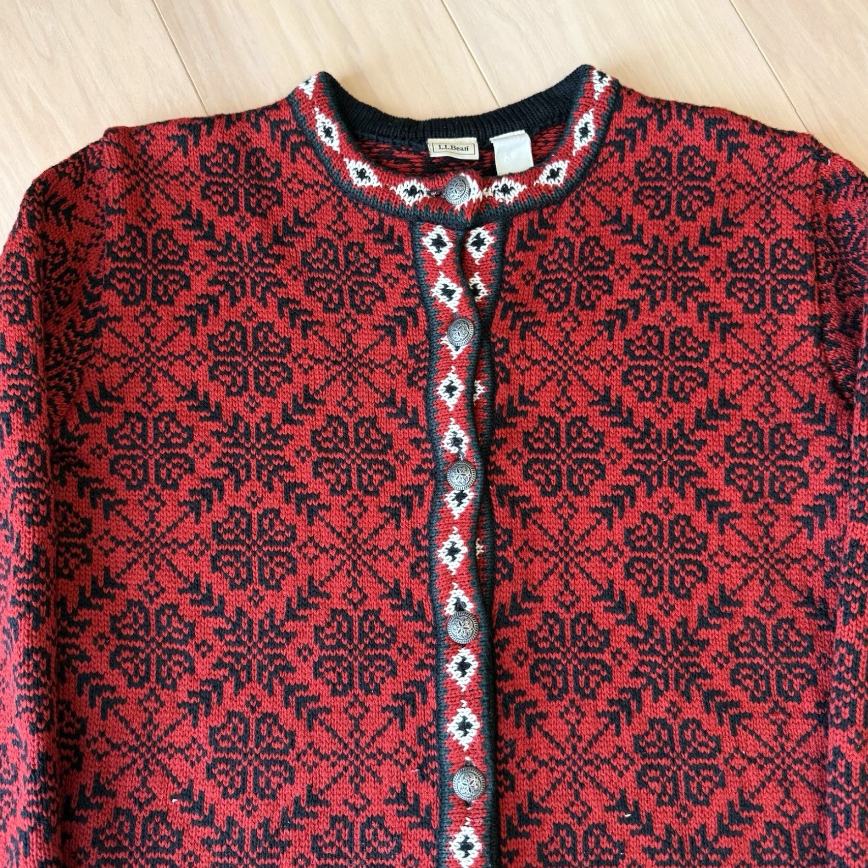 Vintage VINTAGE LL Bean Nordic Cardigan Women's M Red Argyle Norse Aran Sweater Cardigan Knit Pullover Crew Neck Size M / US 6-8 / IT 42-44 - 4 Thumbnail
