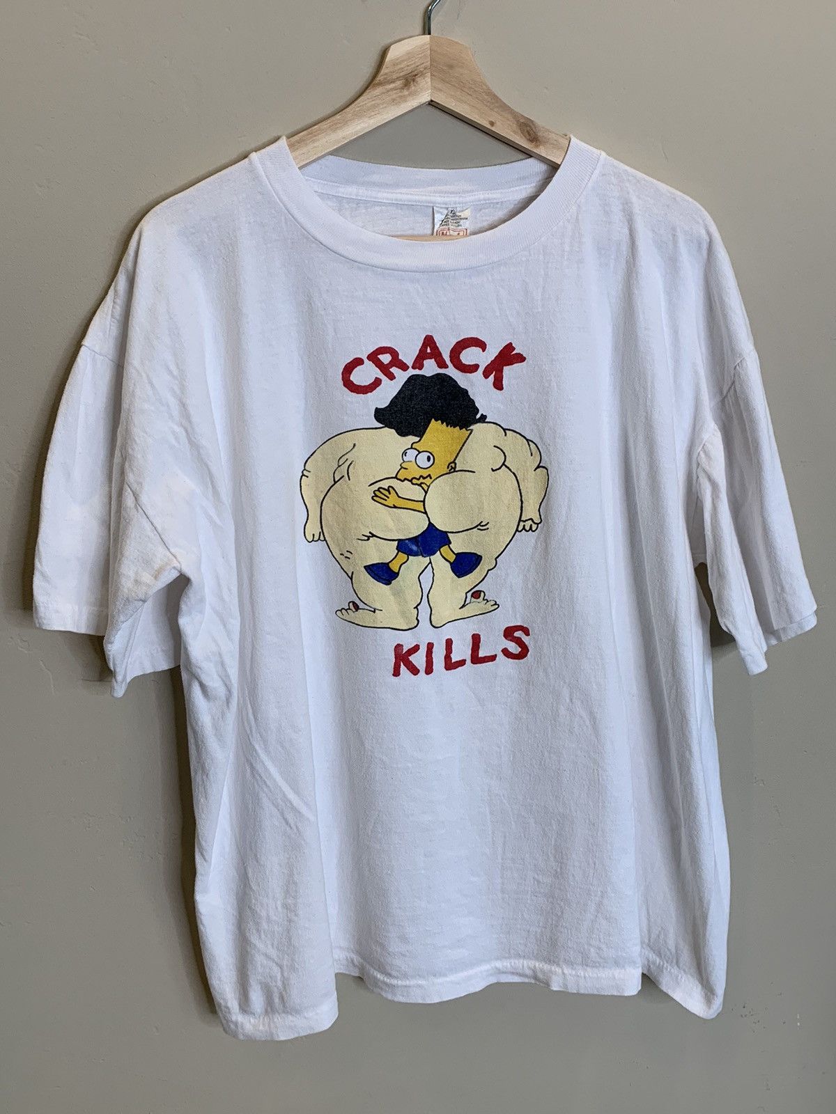 image of The Simpsons Vintage Bart Simpson Crack Kills Single Stitch Shirt in White, Men's (Size XL)