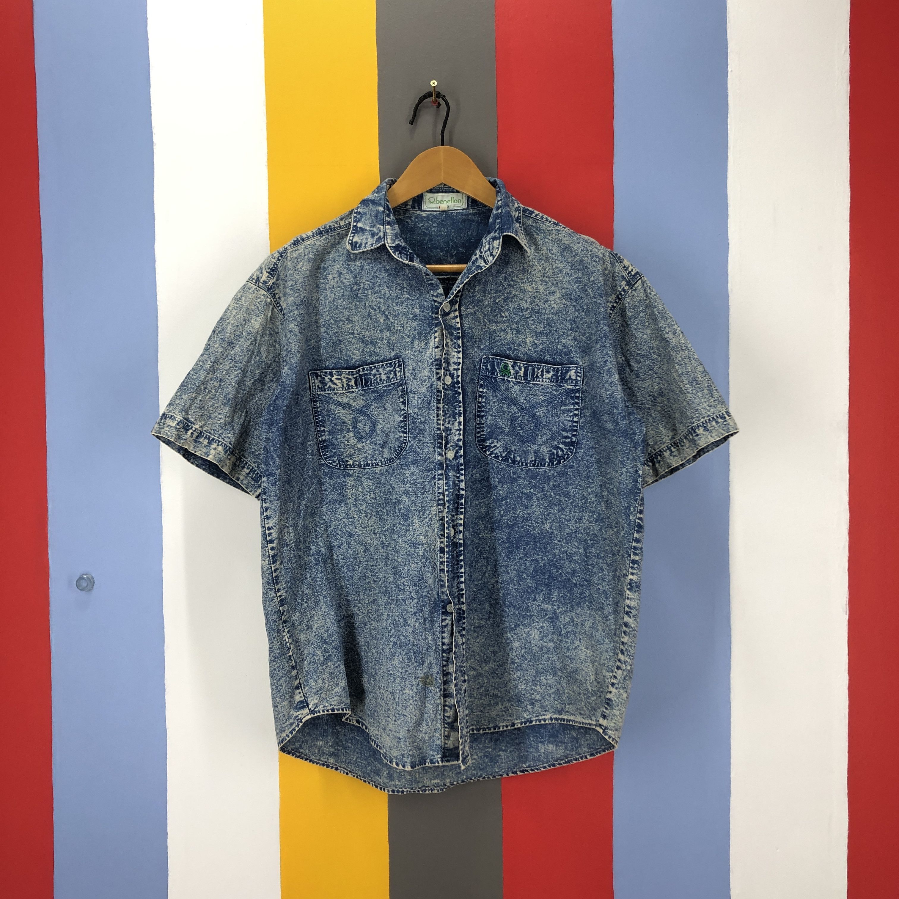 Benetton Vintage BENETTON Washed Shirt Embroidery Logo #0921/AH Size US L / EU 52-54 / 3 - 1 Thumbnail
