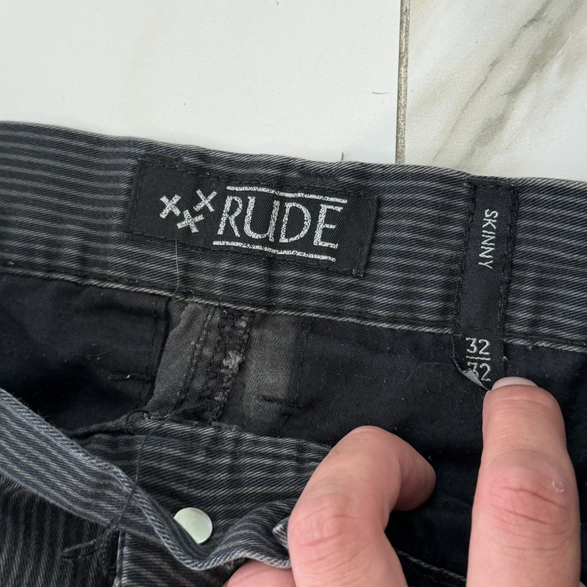 Rude × Vintage BLACK AND GREY STRIPED XXX RUDE PANTS! Size US 33 - 8 Thumbnail