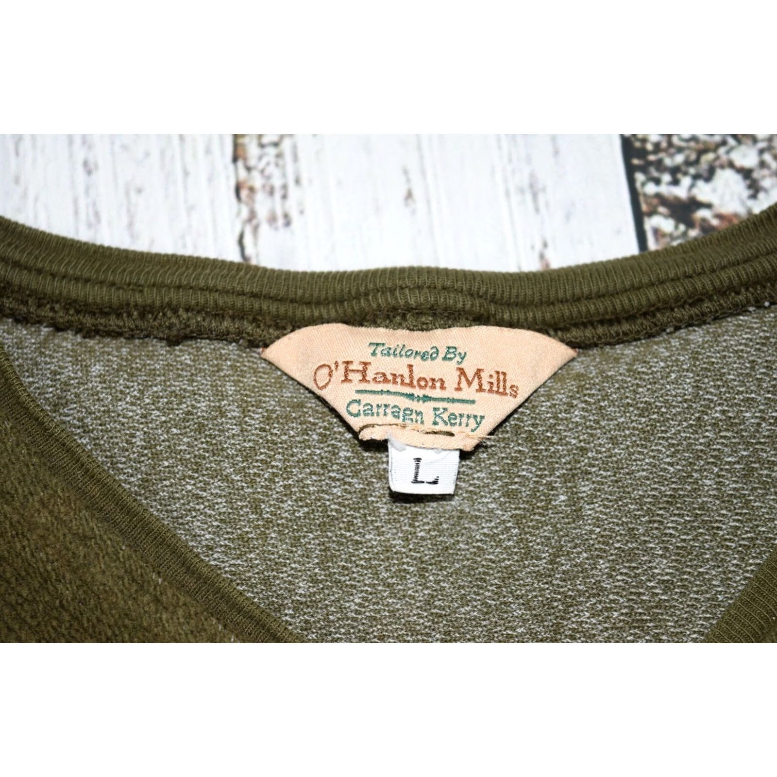 Olive VINTAGE O'HANLON MILLS Sweater OLIVE GREEN L Mens Pullover Herringbone Pattern Knit Size US L / EU 52-54 / 3 - 5 Thumbnail