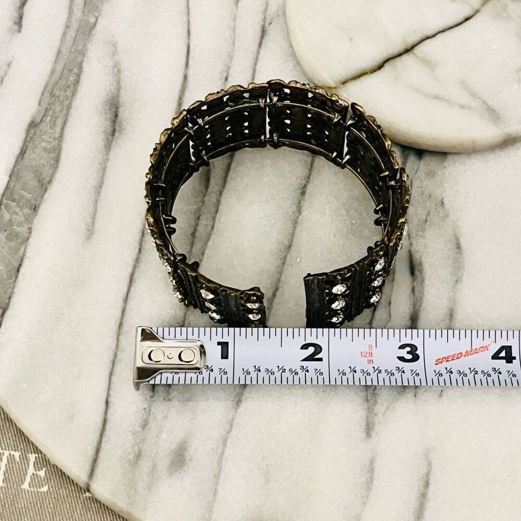 Vintage Antique Gold Toned Cuff Bracelet Clear Rhinestone Wide Size ONE SIZE - 7 Thumbnail