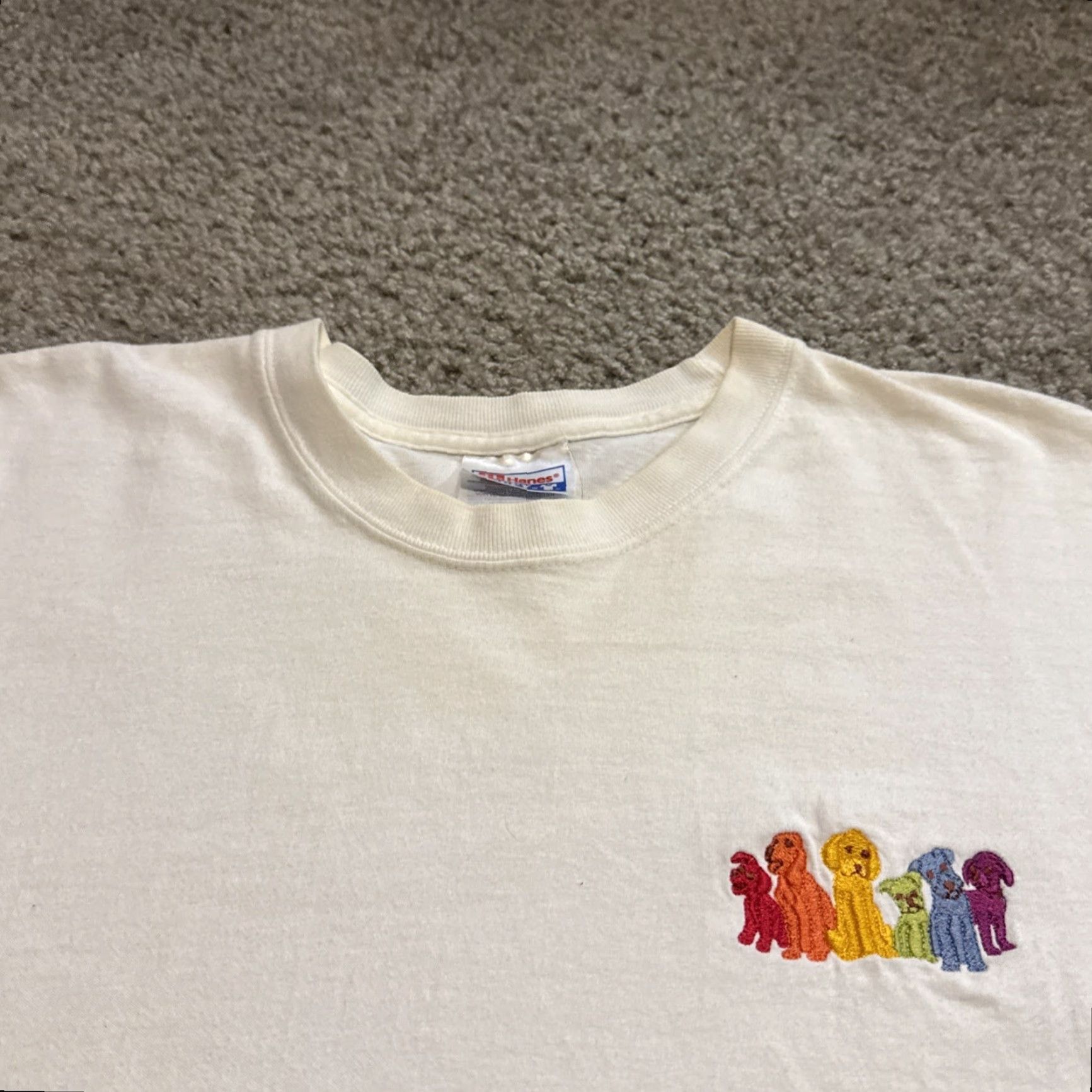 Hanes VINTAGE 90s Embroidered Rainbow Dog Puppy Patch White T-Shirt Hanes M Medium Mens Shirt Size US M / EU 48-50 / 2 - 3 Thumbnail