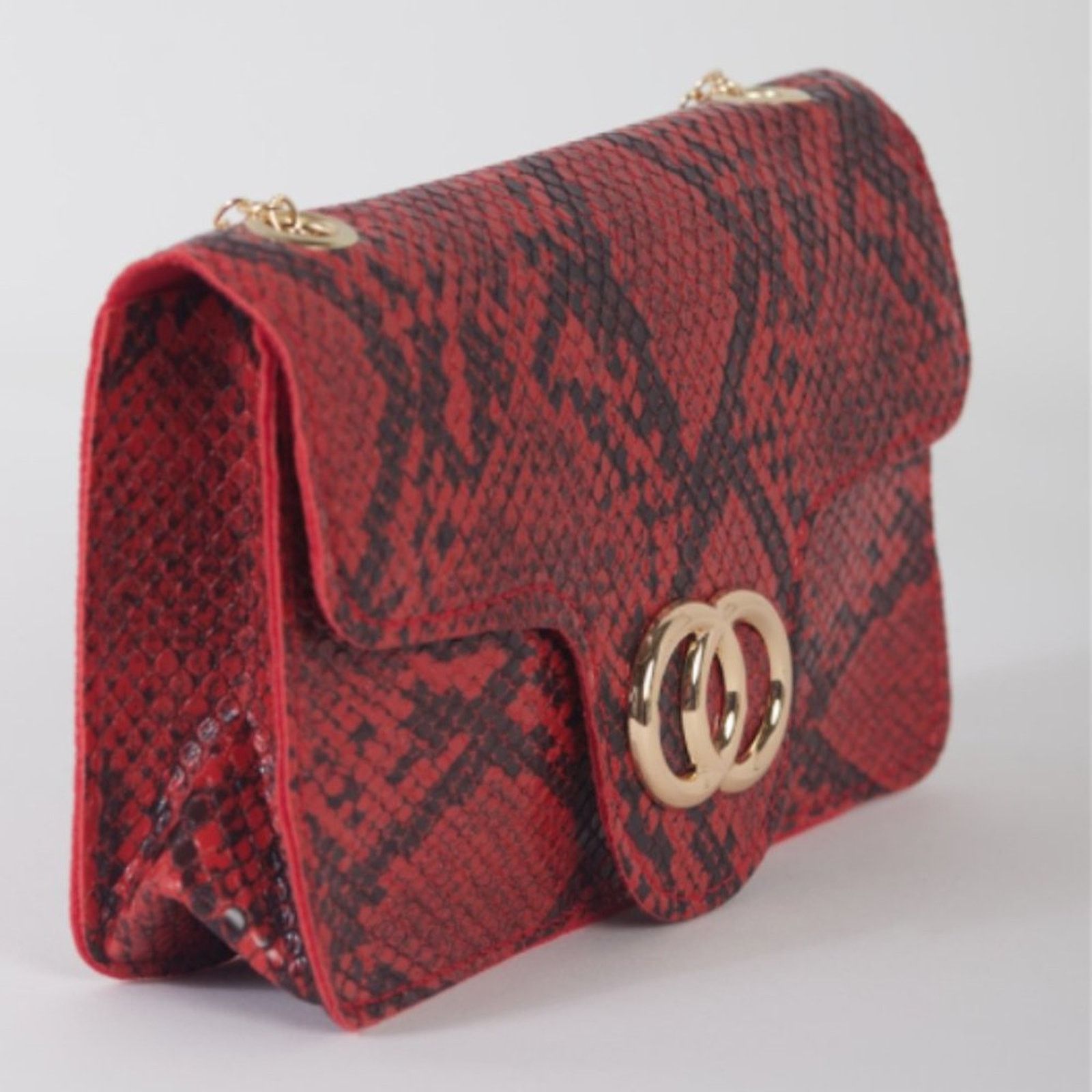 Other Red Faux Snake Leather Metal Rings Gold Chain Crossbody Bag Size ONE SIZE - 4 Thumbnail