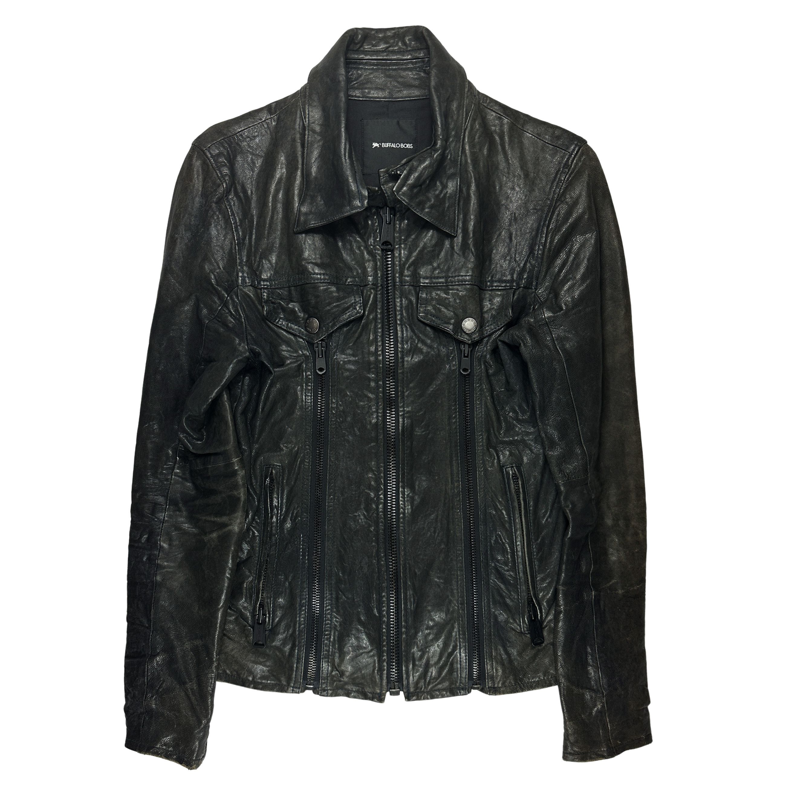 image of Buffalo Bobs Goat Leather Trucker Jacket in Black, Men's (Size Medium)