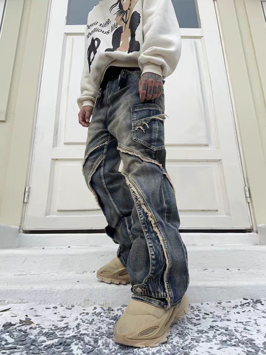 Japanese Brand × Jean Heavyweight patchwork fringed micro flare loose jeans Size US 32 / EU 48 - 3 Thumbnail