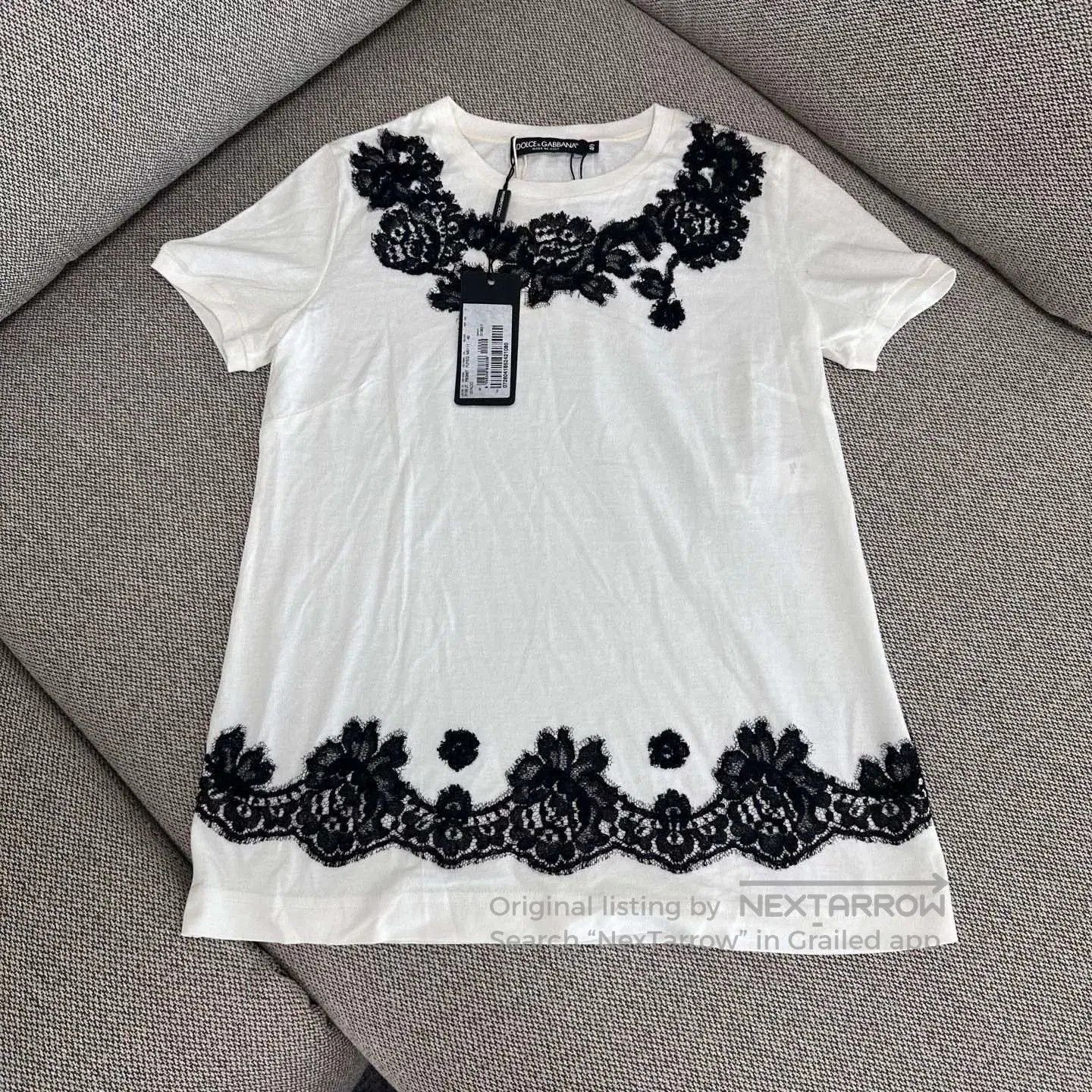 Dolce & Gabbana Dolce&Gabbana White Lace Trim Short Sleeve T-shirt. Size S / US 4 / IT 40 - 1 Thumbnail