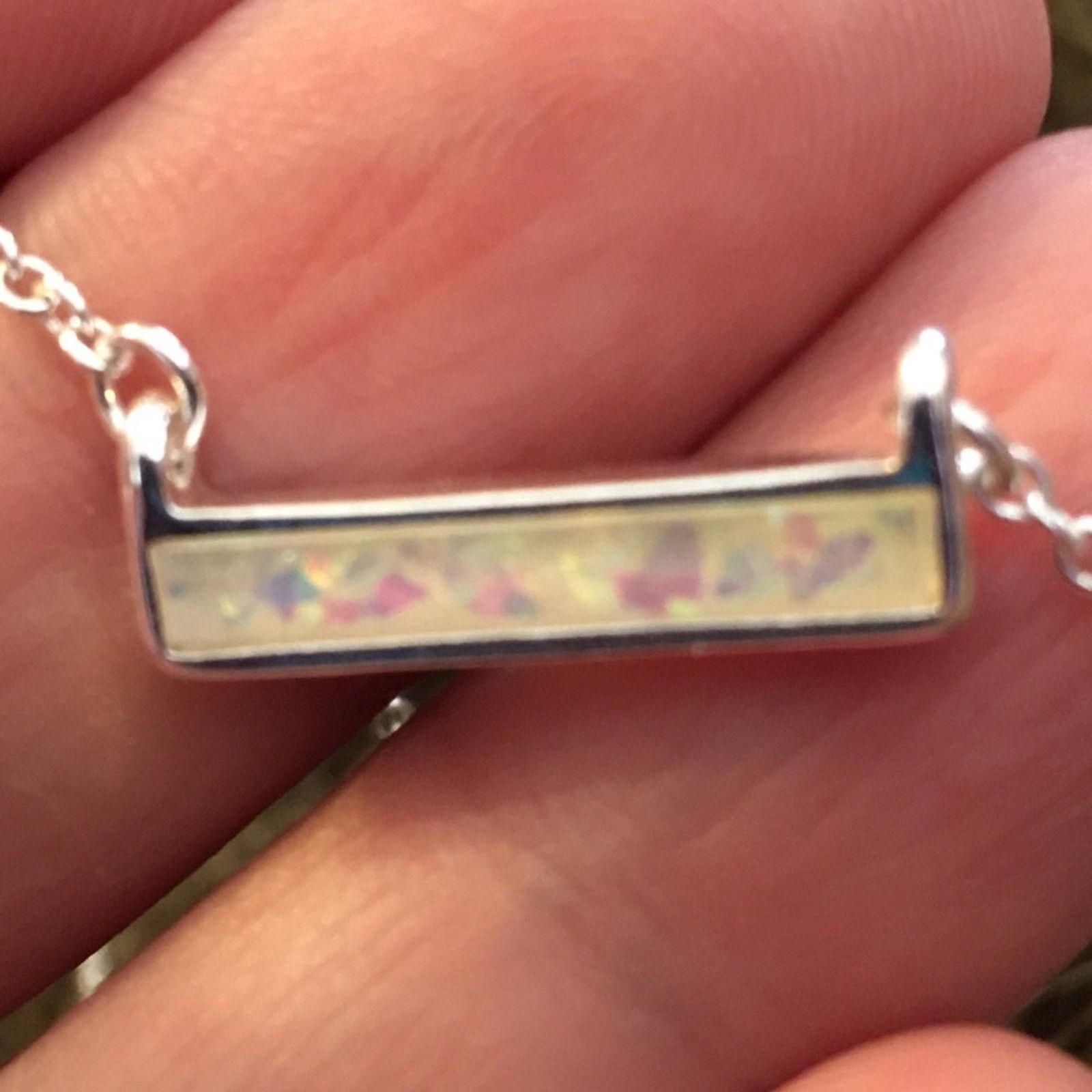 Jewelry Opalescent inlaid silver tone bar necklace Size ONE SIZE - 7 Thumbnail