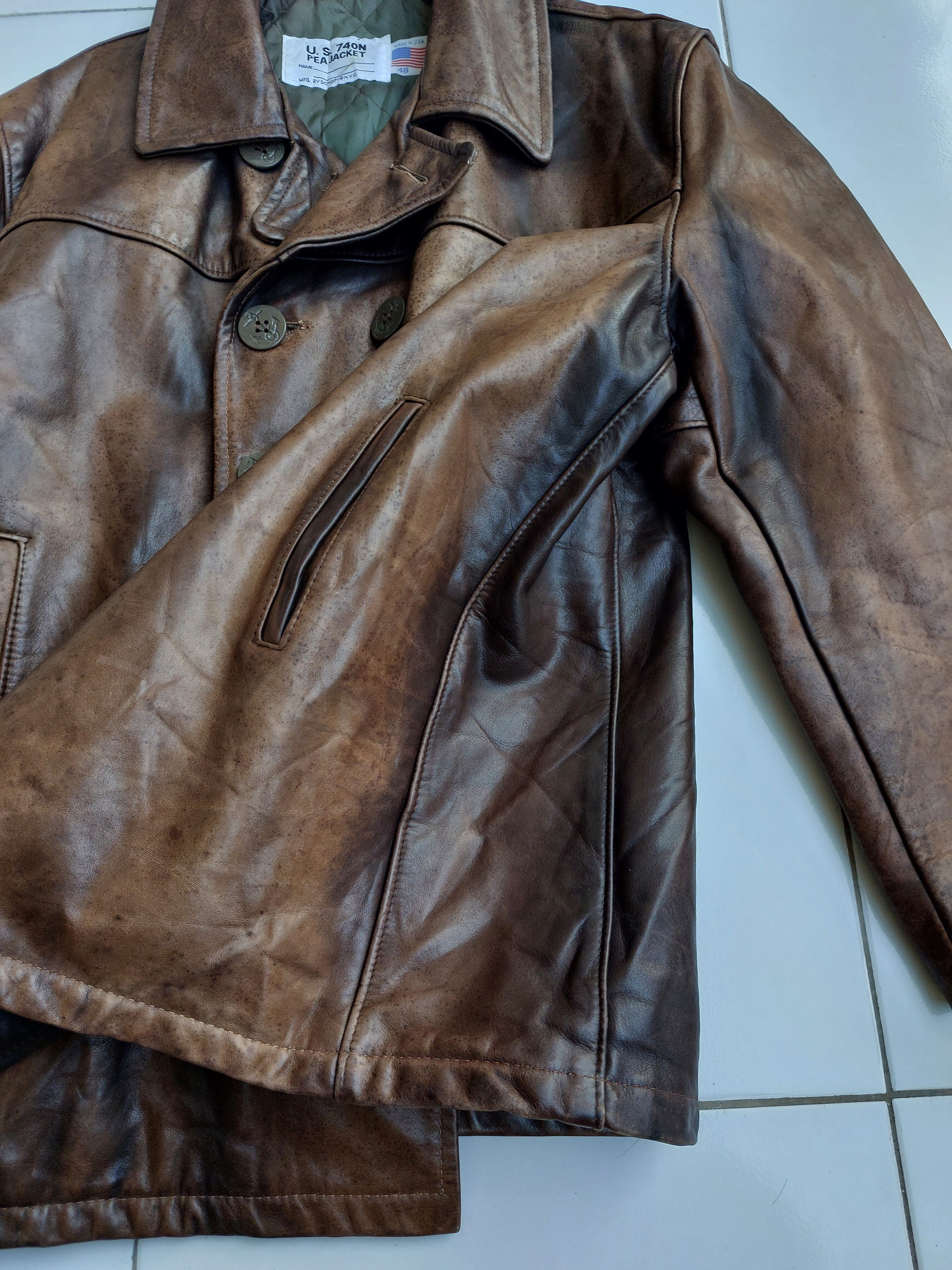 Schott SCHOTT 740N PEA COAT VINTAGE LEATHER JACKET Size US XL / EU 56 / 4 - 10 Thumbnail