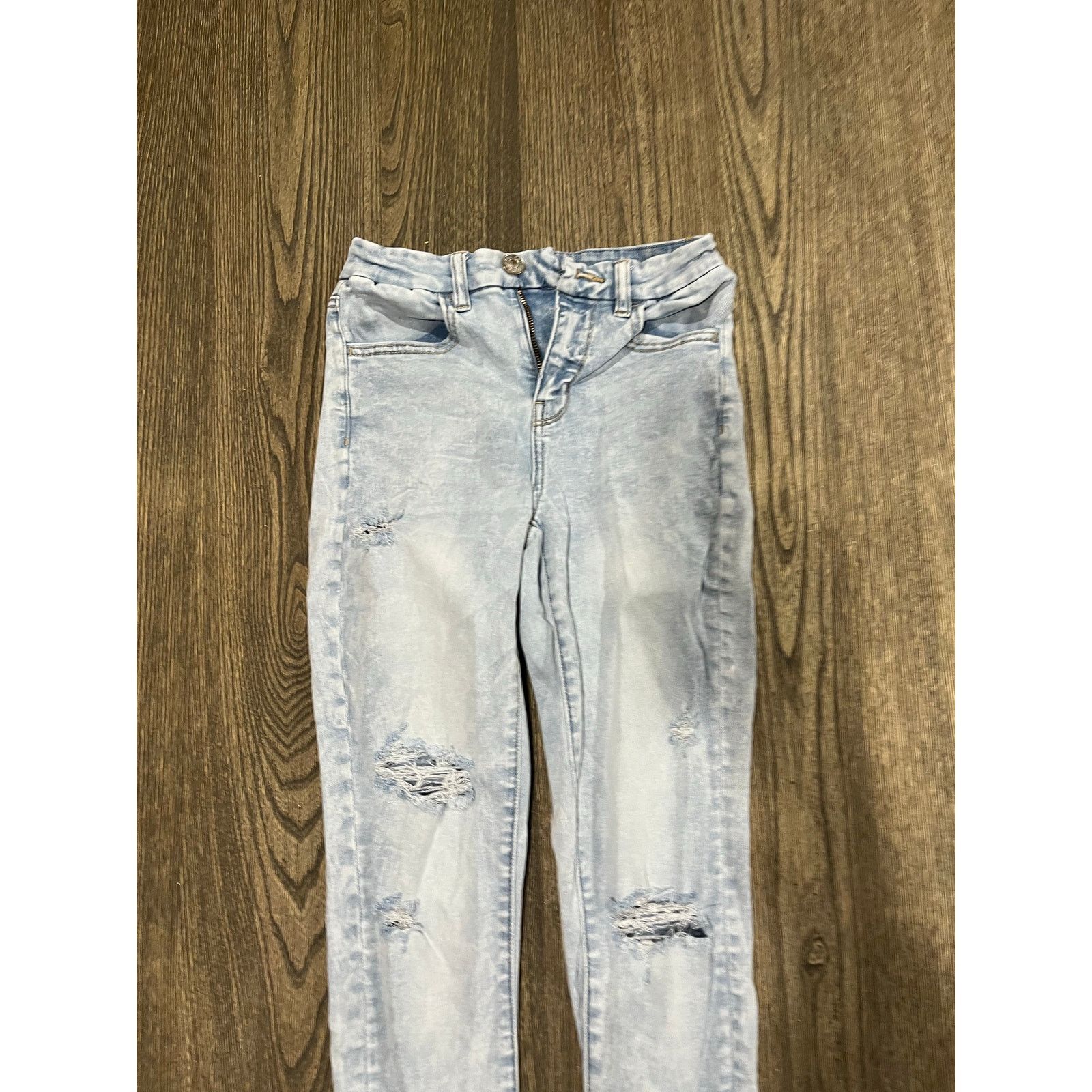 American Eagle Outfitters American Eagle Curvy Hi-Rise Jegging Distressed Blue Size 2 Size 26" / US 2 / IT 38 - 2 Thumbnail