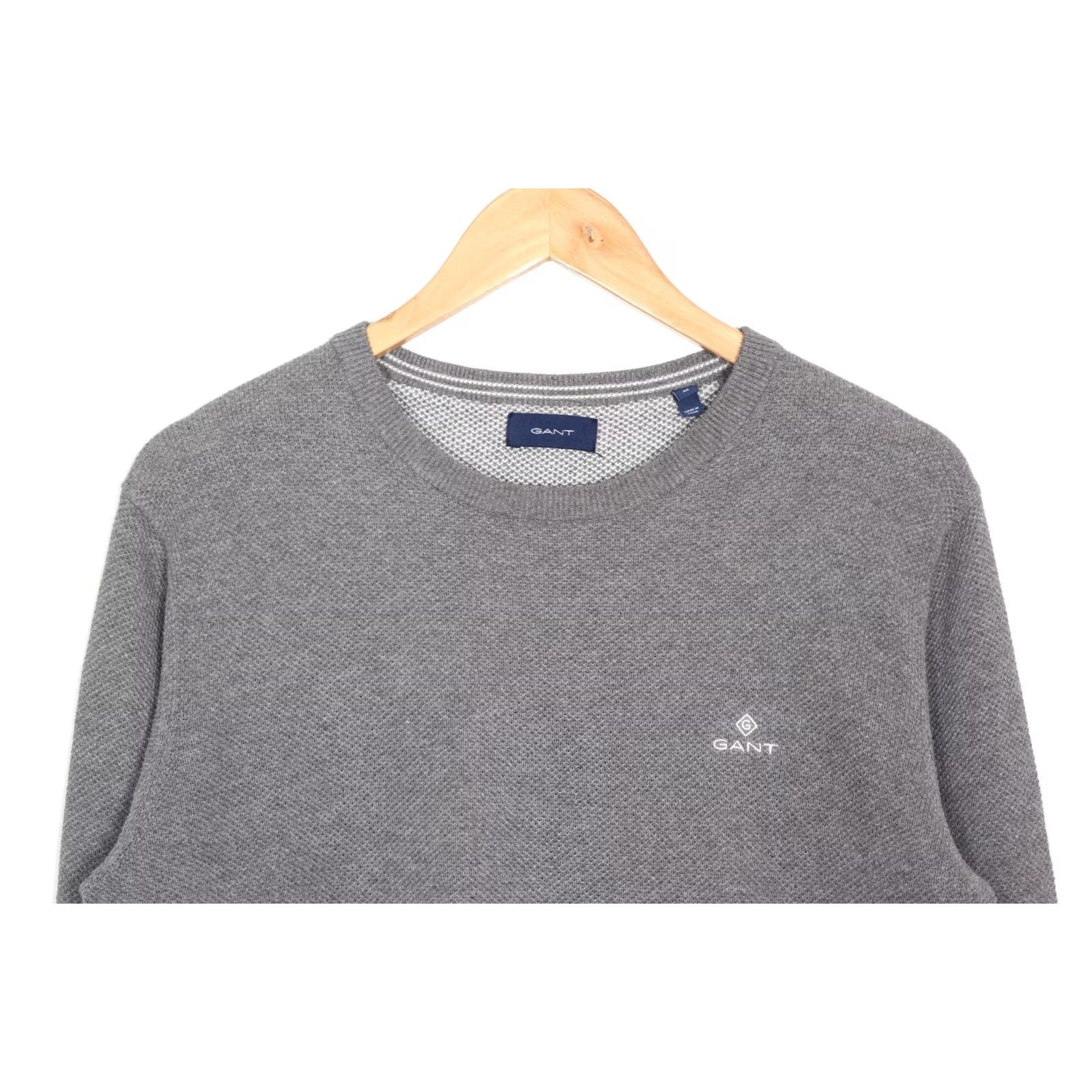 Gant VINTAGE GANT Pique Crew Neck Jumper Sweater Men M Grey Logo Classic Jumper Mens Size US M / EU 48-50 / 2 - 2 Thumbnail