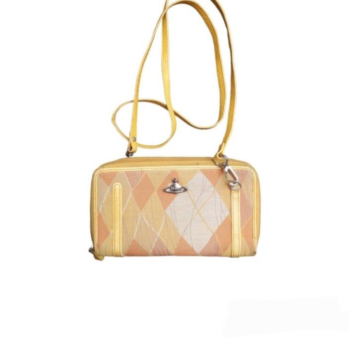 image of Vivienne Westwood Tartan Orange Sling Bag in Sun Orange, Women's