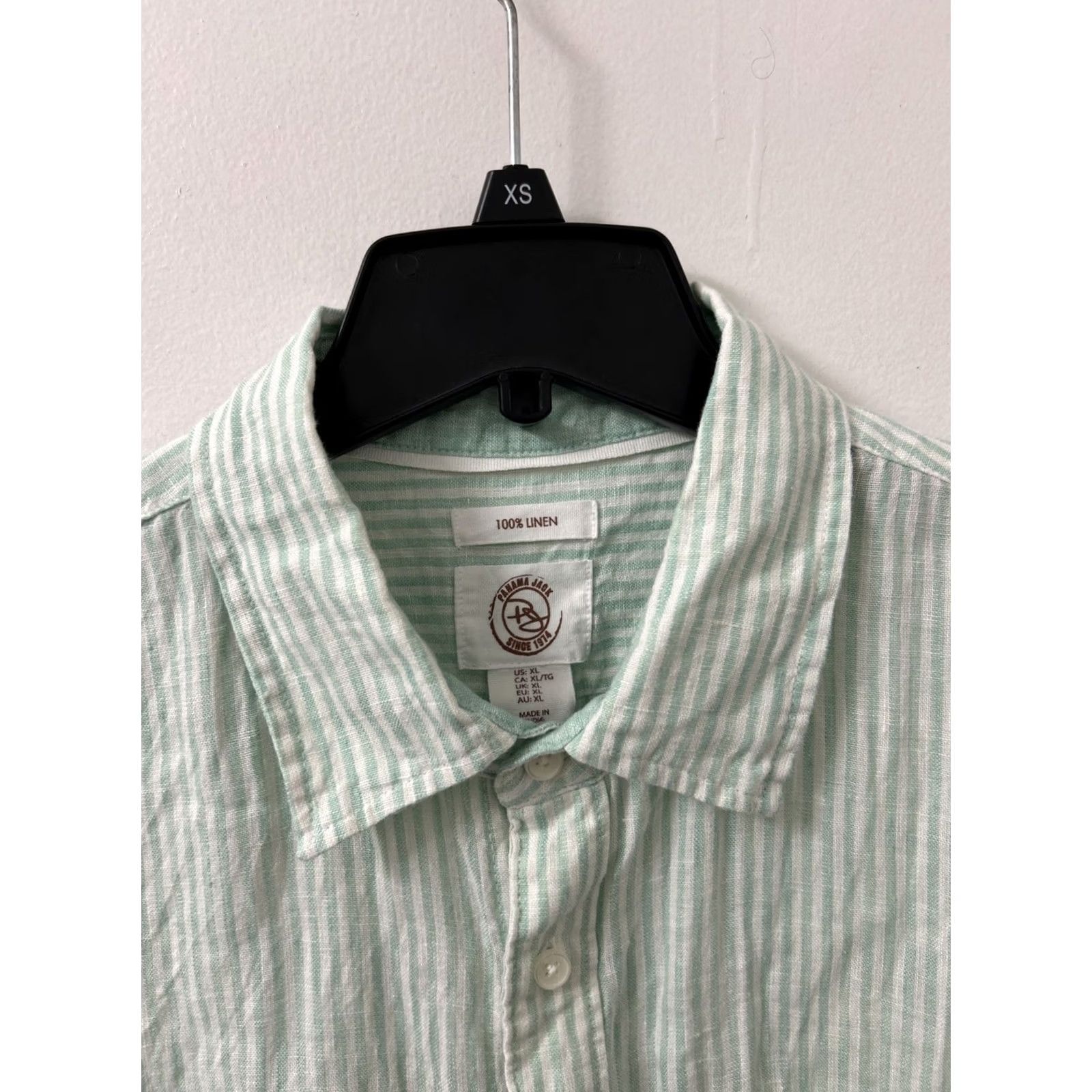 Panama Jack Panama Jack Shirt Mens XL Green White Striped 100% Linen Button-Down Pocket L/S Size US XL / EU 56 / 4 - 5 Thumbnail