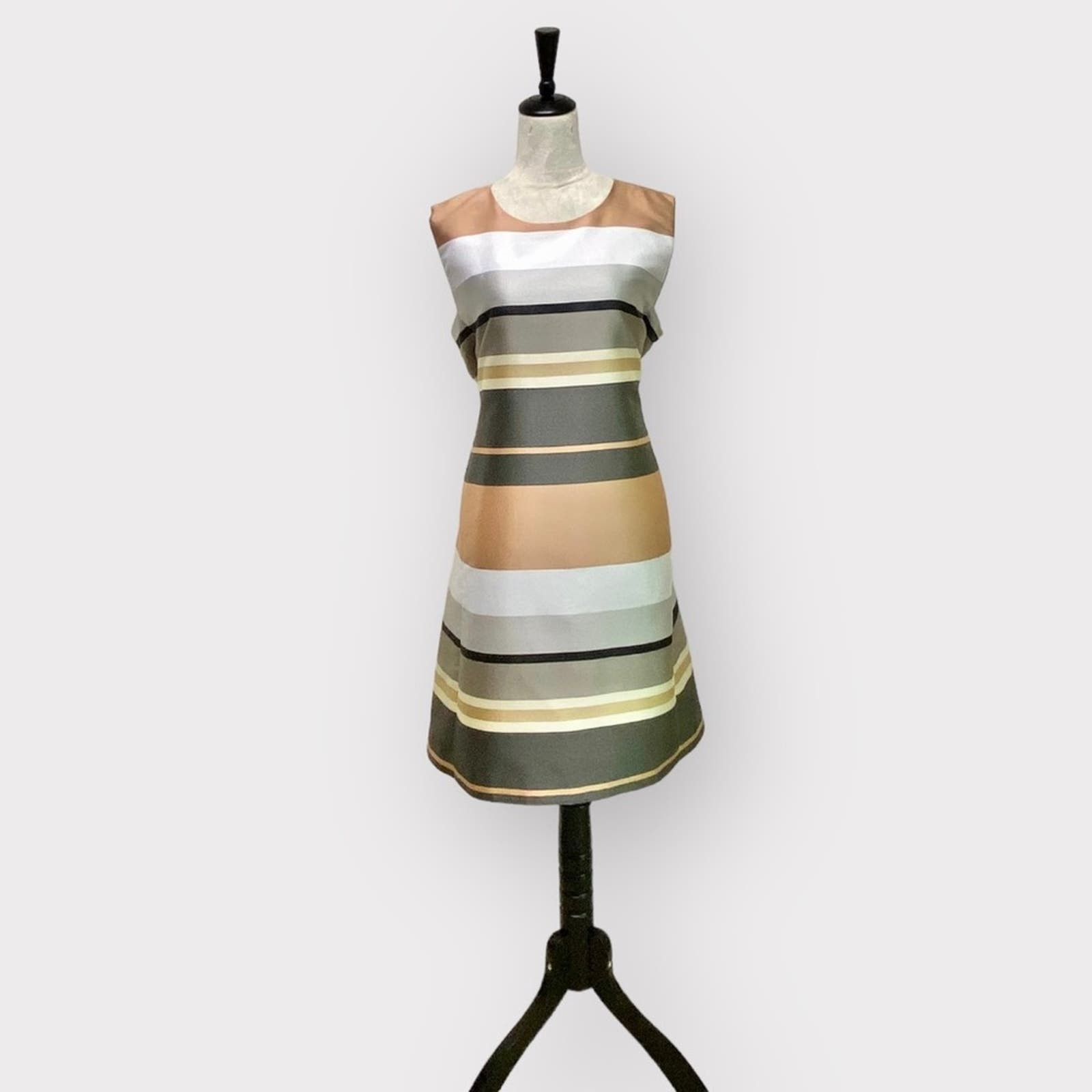 image of Lafayette 148 New York Twiggy Sleeveless Striped Shift Dress in Gold, Women's (Size XL)