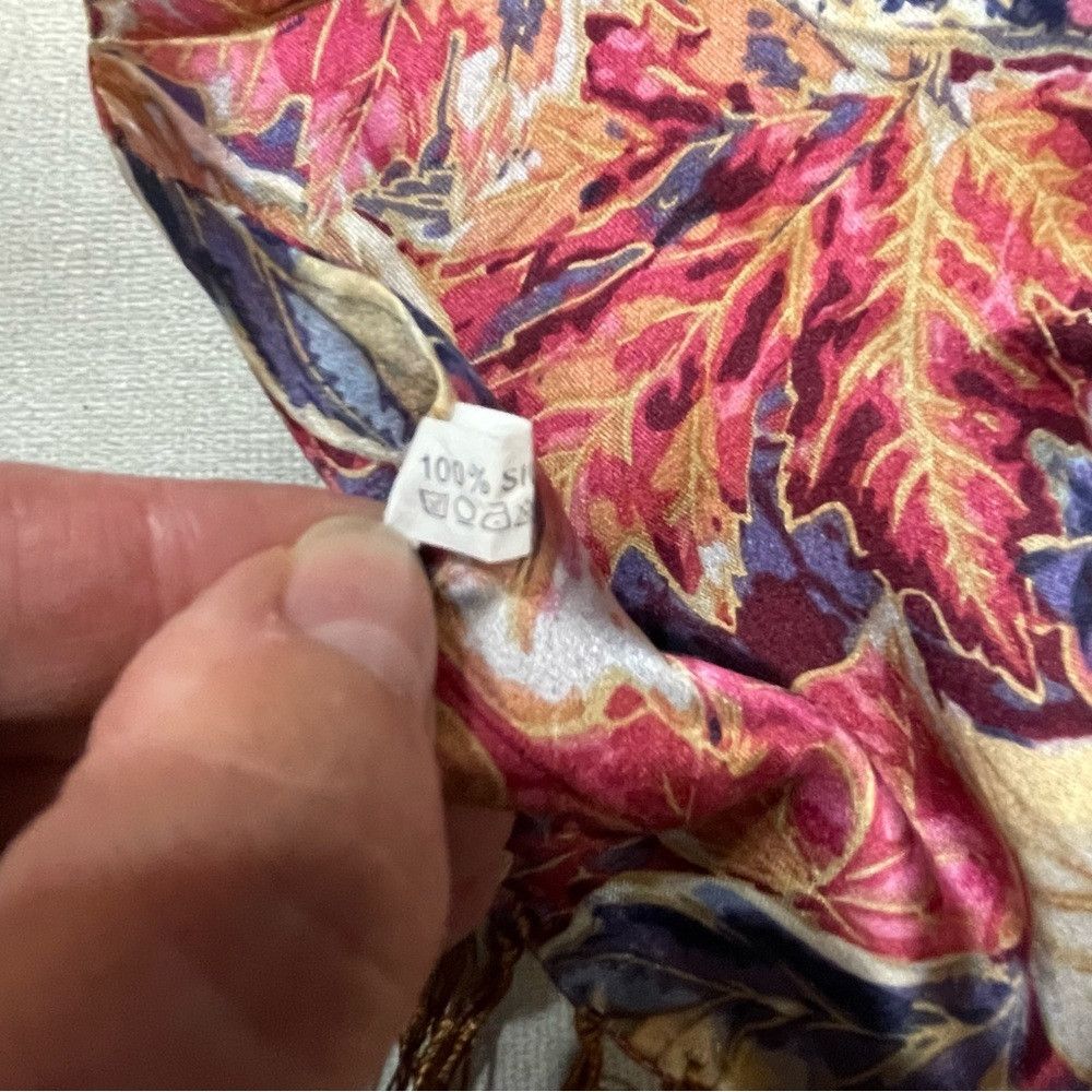 Other Silk Leaves Print Scarf With Tassel 10 x 26 Size ONE SIZE - 6 Thumbnail