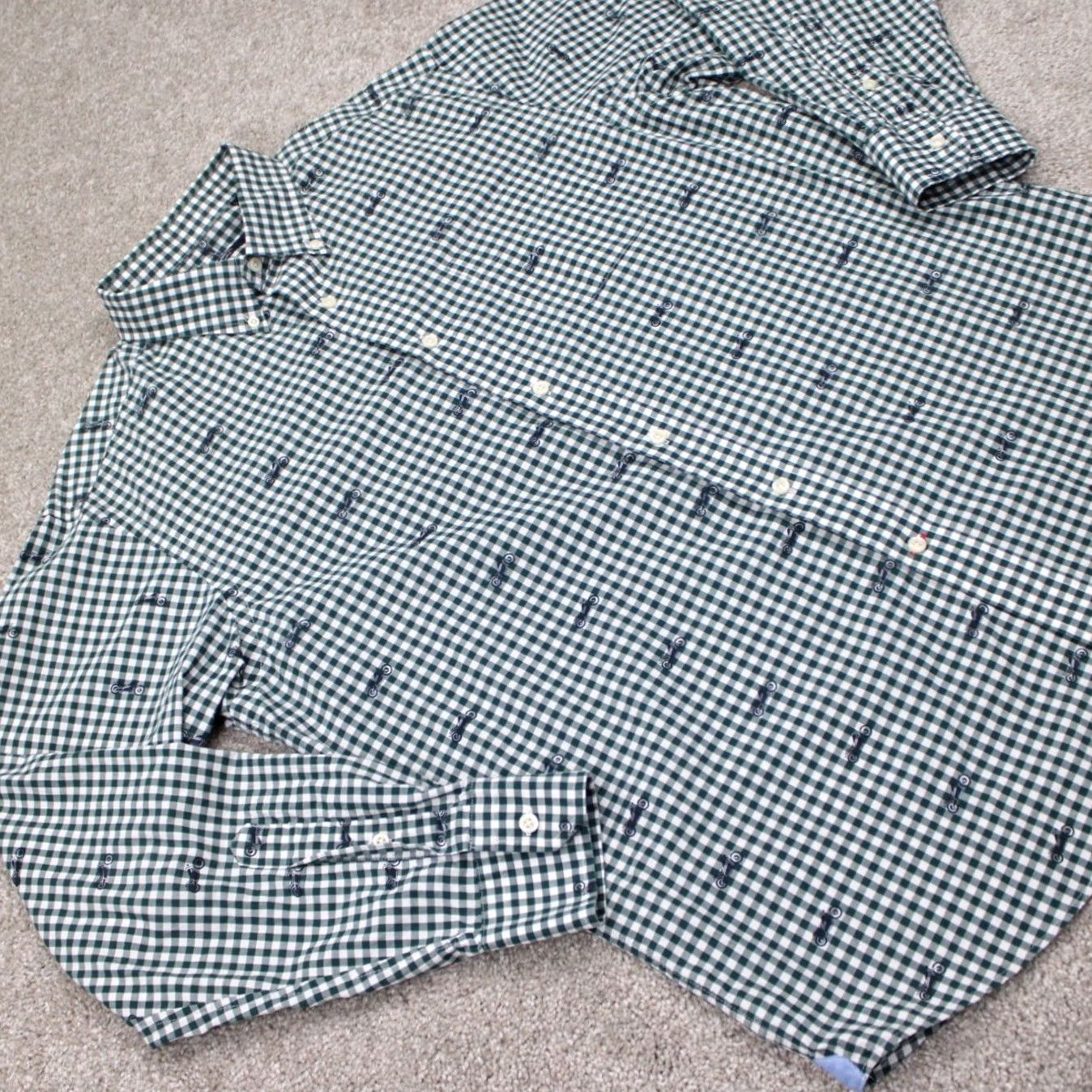 Cremieux Cremieux Classics Shirt Mens Large Green Ginham Motorcycle Print L/S Cotton Size US L / EU 52-54 / 3 - 7 Thumbnail