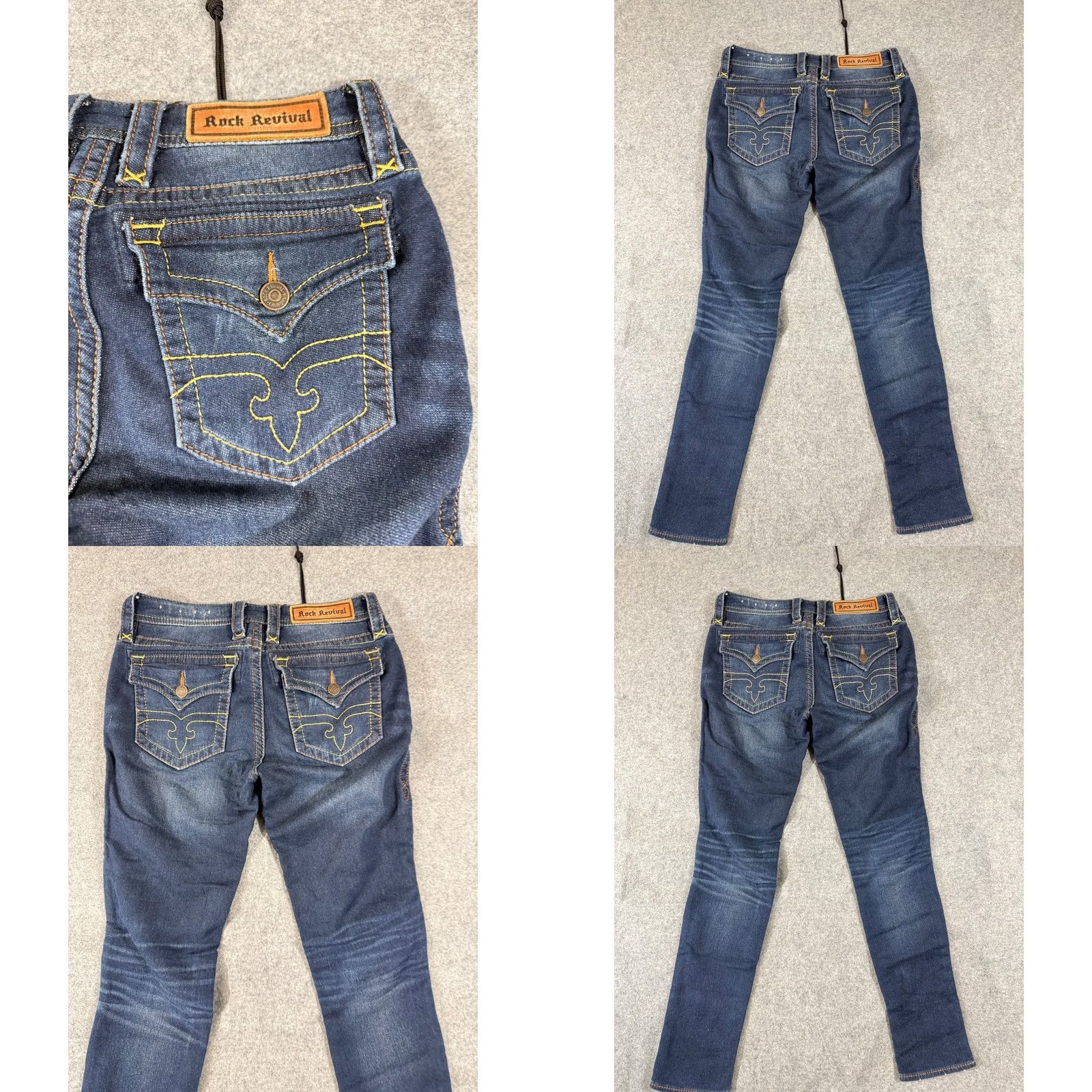 Vintage Rock Revival Jeans Womens 29 Blue Denim Jessica Skinny Stretch Low Rise Whisker Wash Pockets Size 29" - 9 Thumbnail