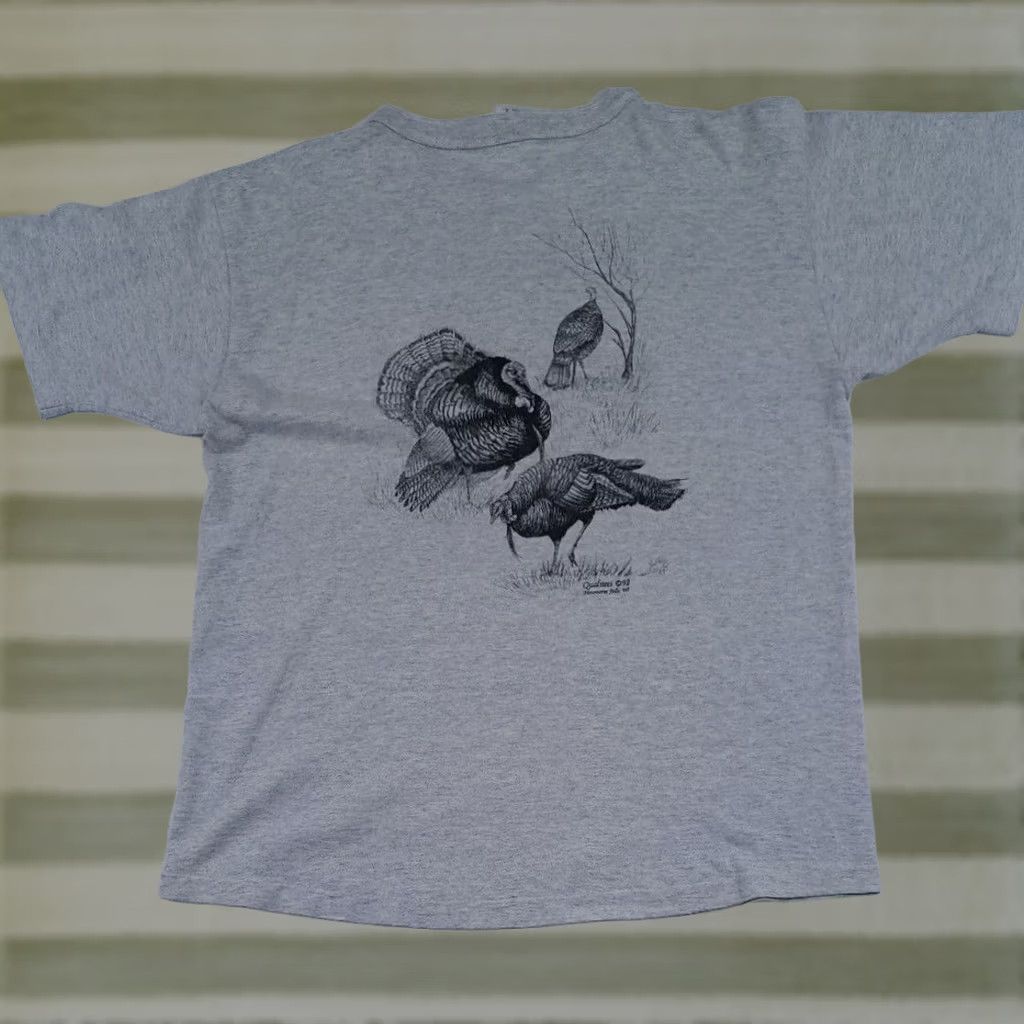Vintage King cotton deluxe T-Shirt Mens 90s USA Turkey Art-Print Betsy Popp 1/4 Button Short Sleeve Gray L Size US L / EU 52-54 / 3 - 1 Thumbnail