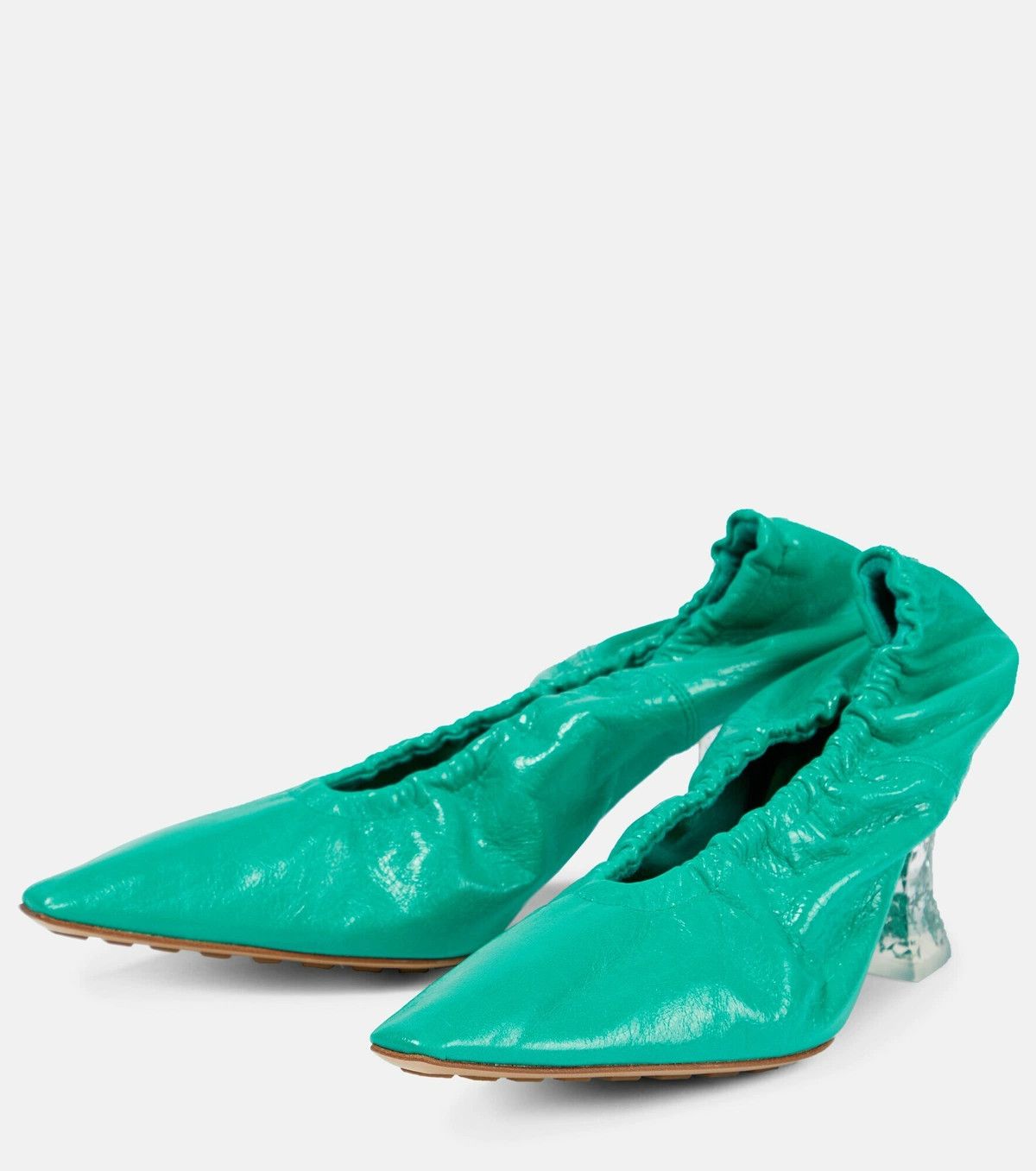 o1y0725 Leather Spool Heel Pumps in Turquoise