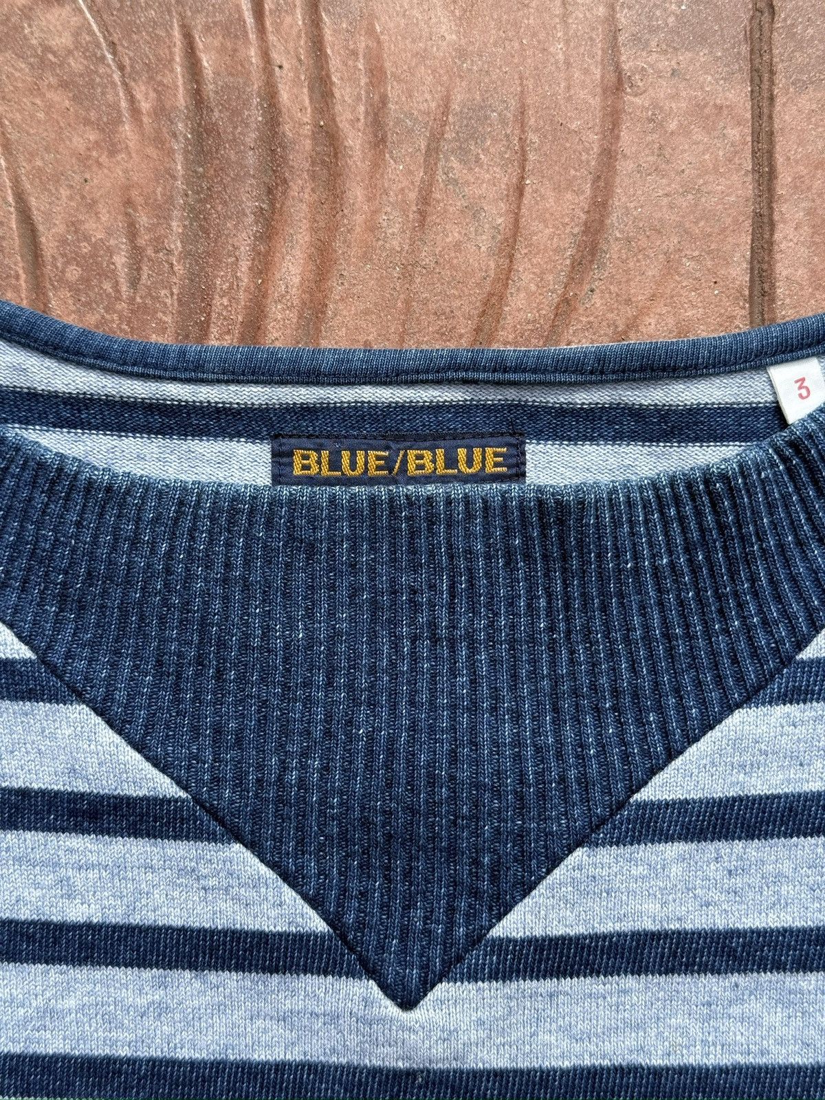 45rpm BLUE BLUE JAPAN Big V-Neck Indigo Stripes Jumper Size US L / EU 52-54 / 3 - 4 Thumbnail