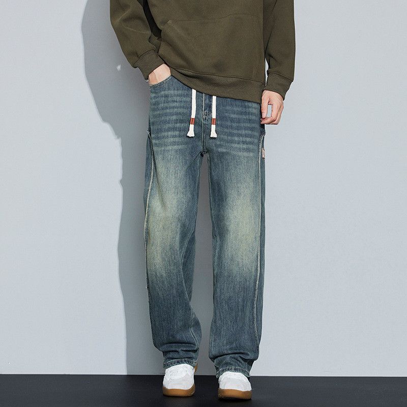 Jean American street men's drawstring loose patchwork jeans Size US 32 / EU 48 - 3 Thumbnail