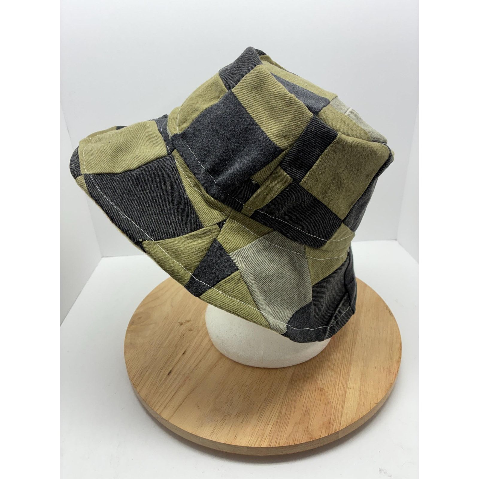 Other Green & Black Patchwork Bucket Hat, Upcycled Denim Cotton Size ONE SIZE - 4 Thumbnail