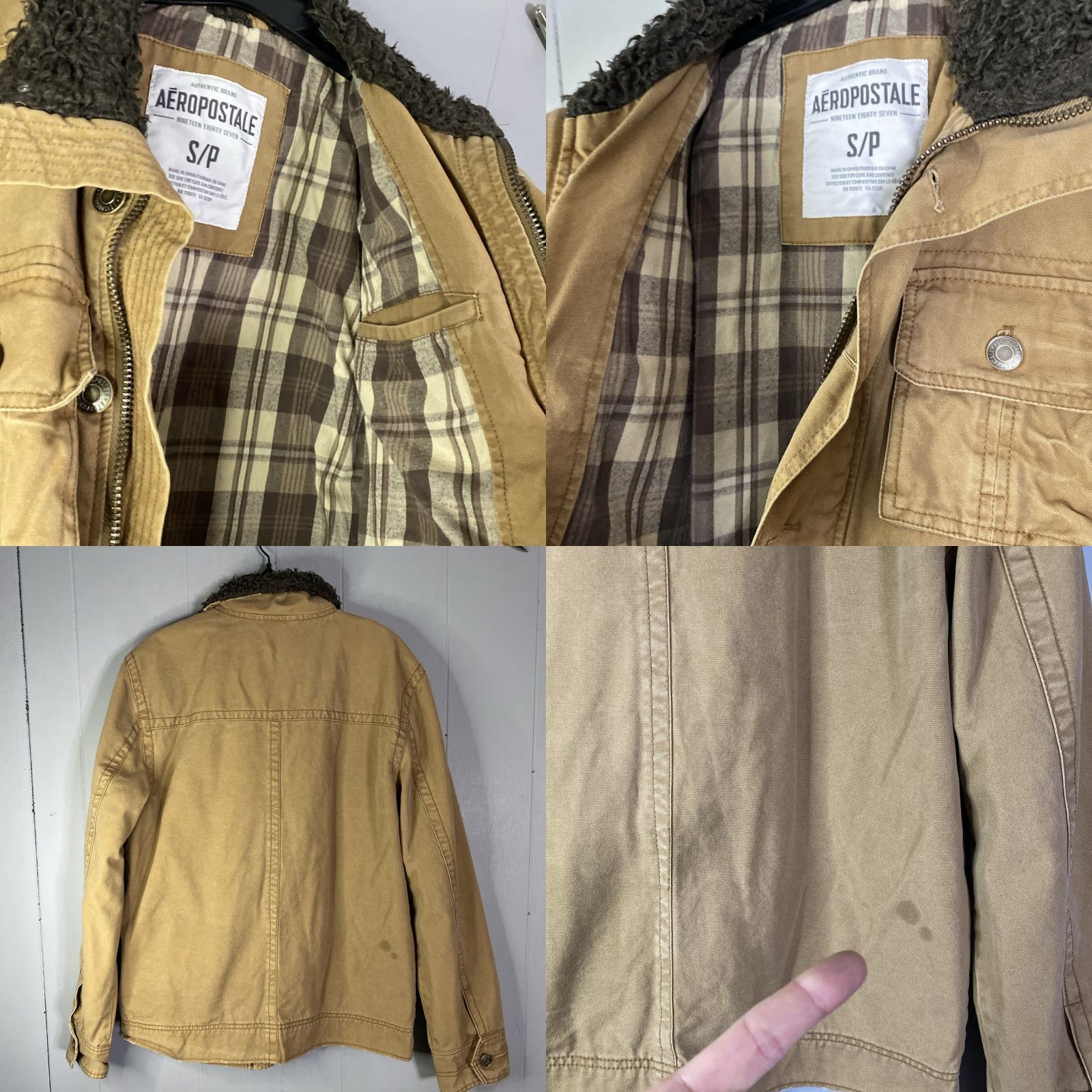 Aeropostale VINTAGE Aeropostale Saddle Brown Cowboy Jacket Sherpa Collar Plaid Flannel Lined S Jacket Men Regular Brown 90s City College USA Mens Size US S / EU 44-46 / 1 - 8 Thumbnail