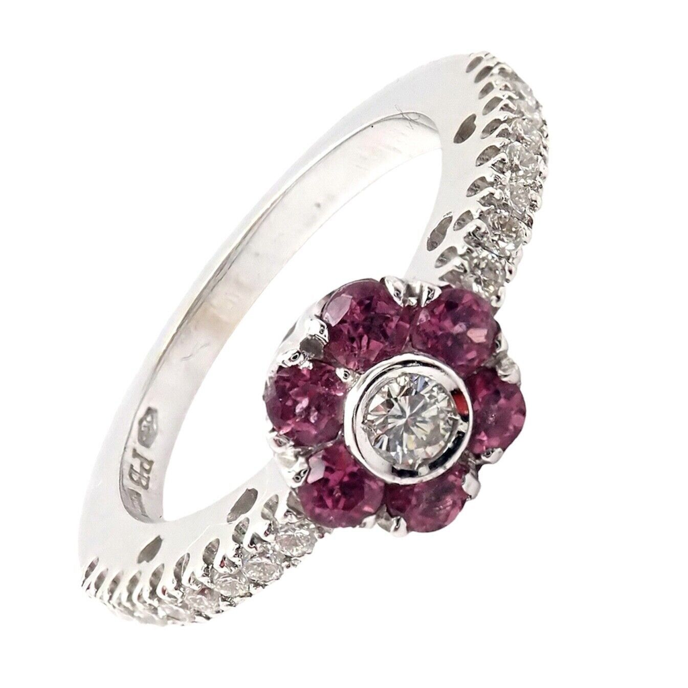 18k White Gold Diamond Pink Sapphire Flower Fiori Ring