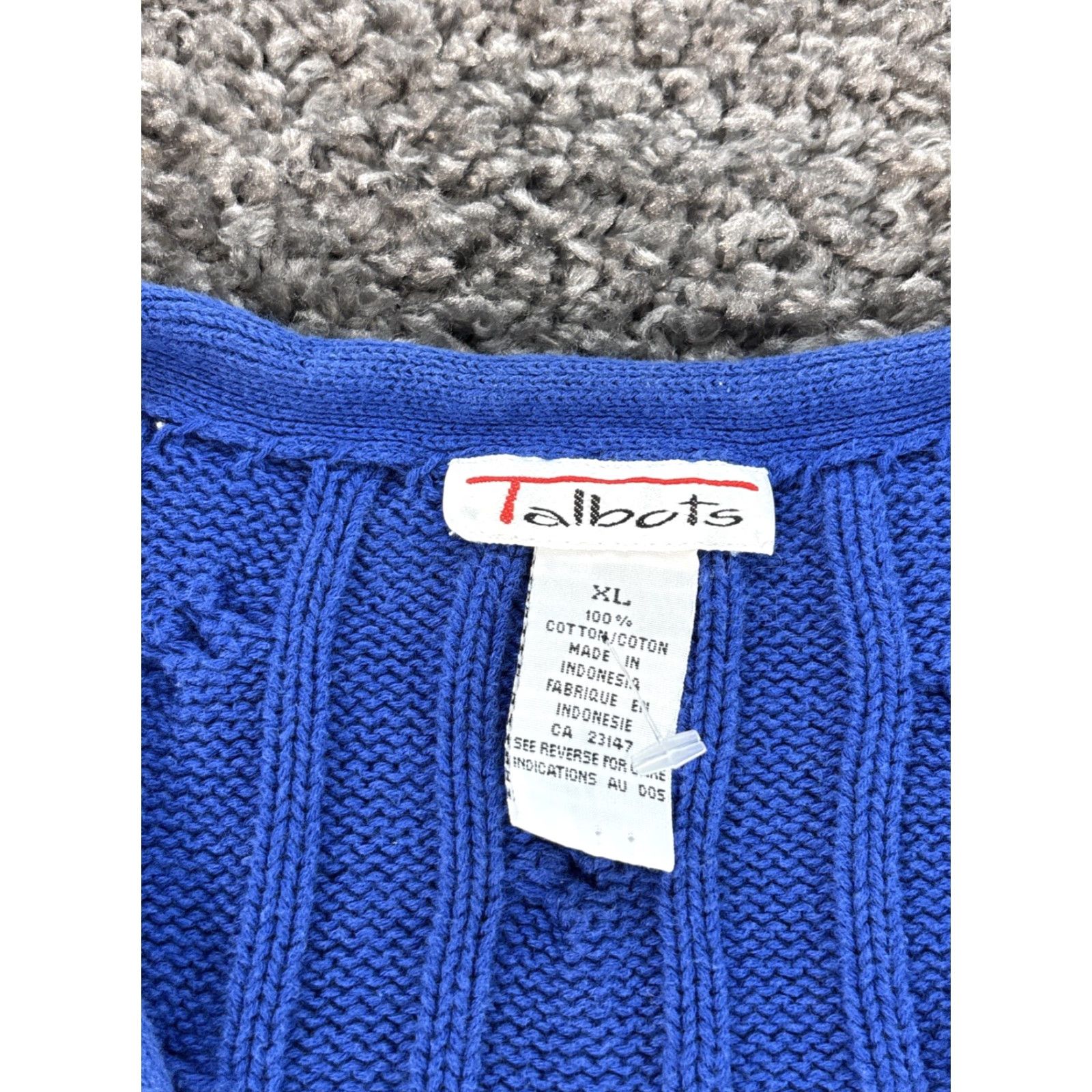 Talbots VINTAGE Talbots Cardigan Sweater Womens XL Blue Vneck Cotton Fisherman 90s Ladies Knit Cardigan Size XL / US 12-14 / IT 48-50 - 4 Thumbnail