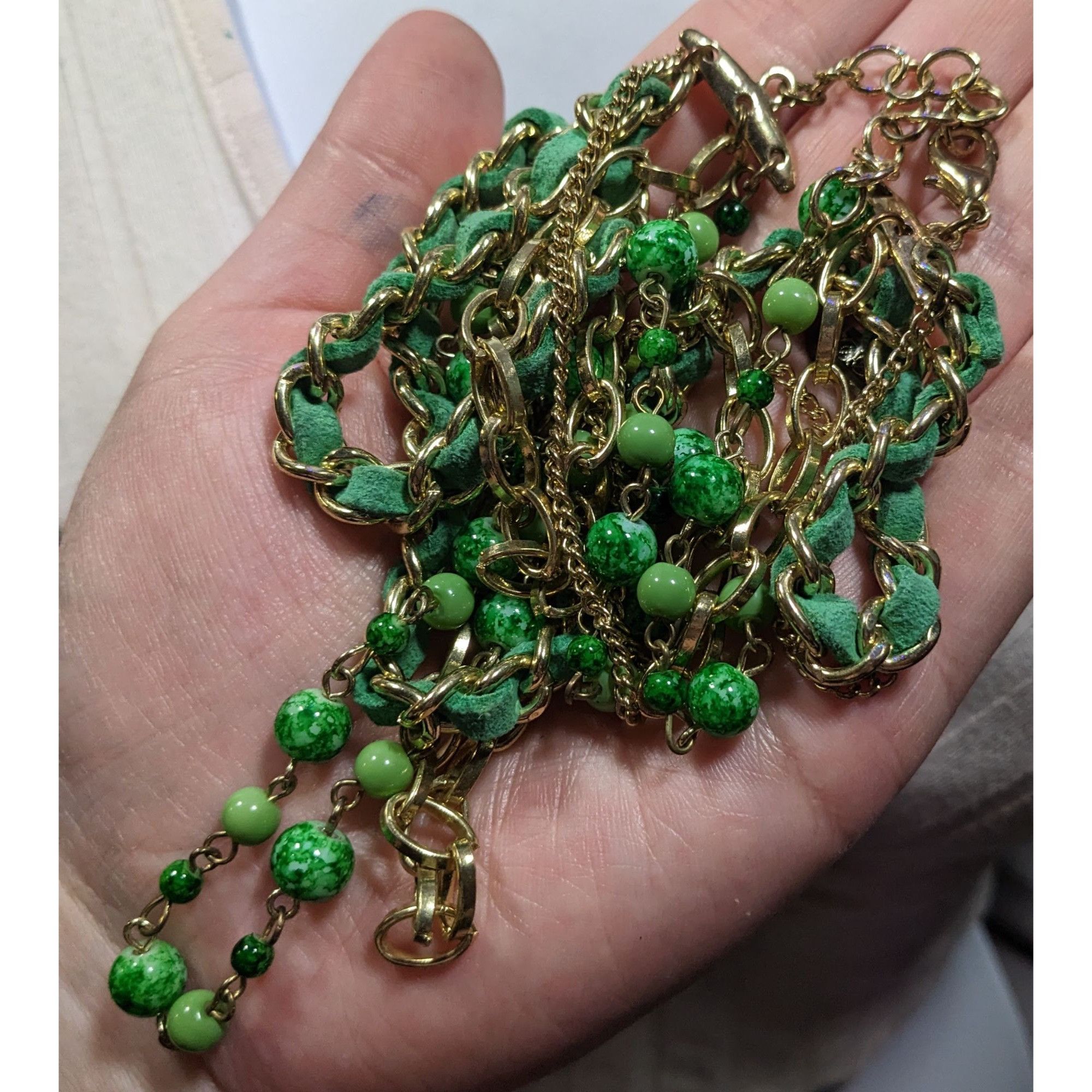 Other Retro Green And Gold Tone Multilayer Chain Bead And Leather Size ONE SIZE - 3 Thumbnail