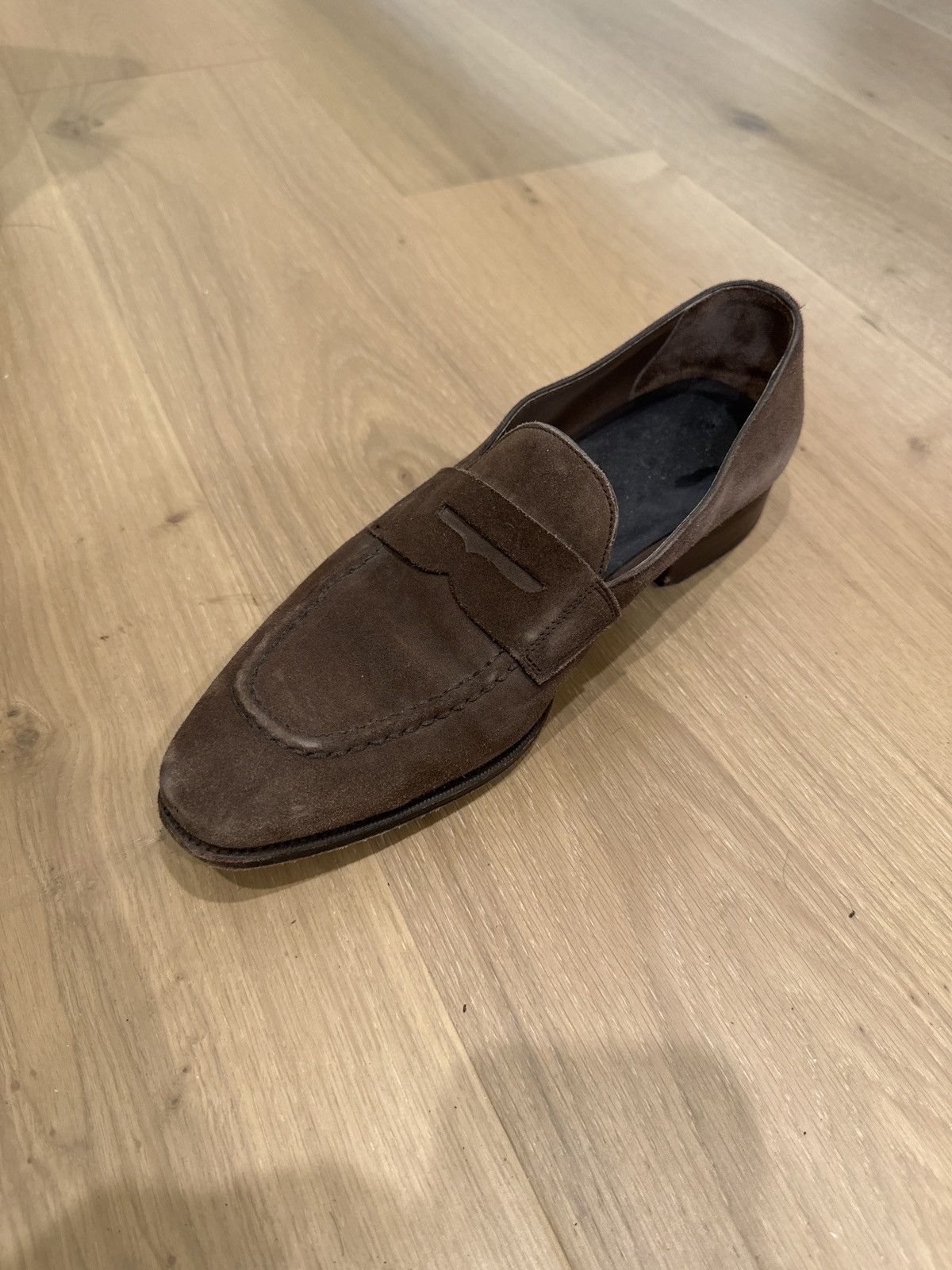 Carmina 7.5UK dark brown suede penny loafers Size US 8.5 / EU 41-42 - 4 Thumbnail