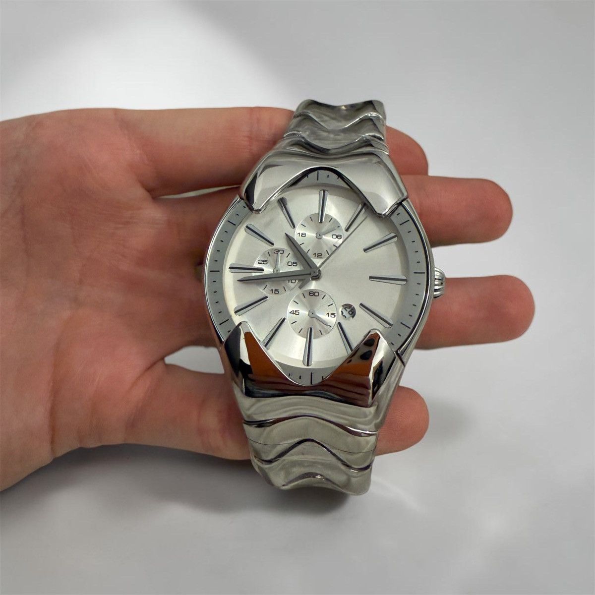 Vintage Cyberpunk Chrome Wave Design Watch Armoured stainless steel Size ONE SIZE - 1 Thumbnail
