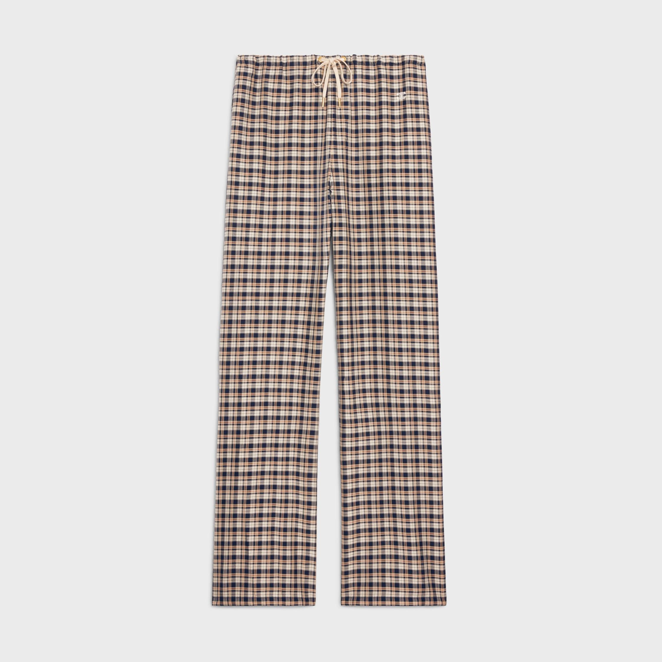 Celine PAJAMA PANTS IN CHECKED SILK navy/beige/chalk Size 27" / US 4 / IT 40 - 1 Thumbnail