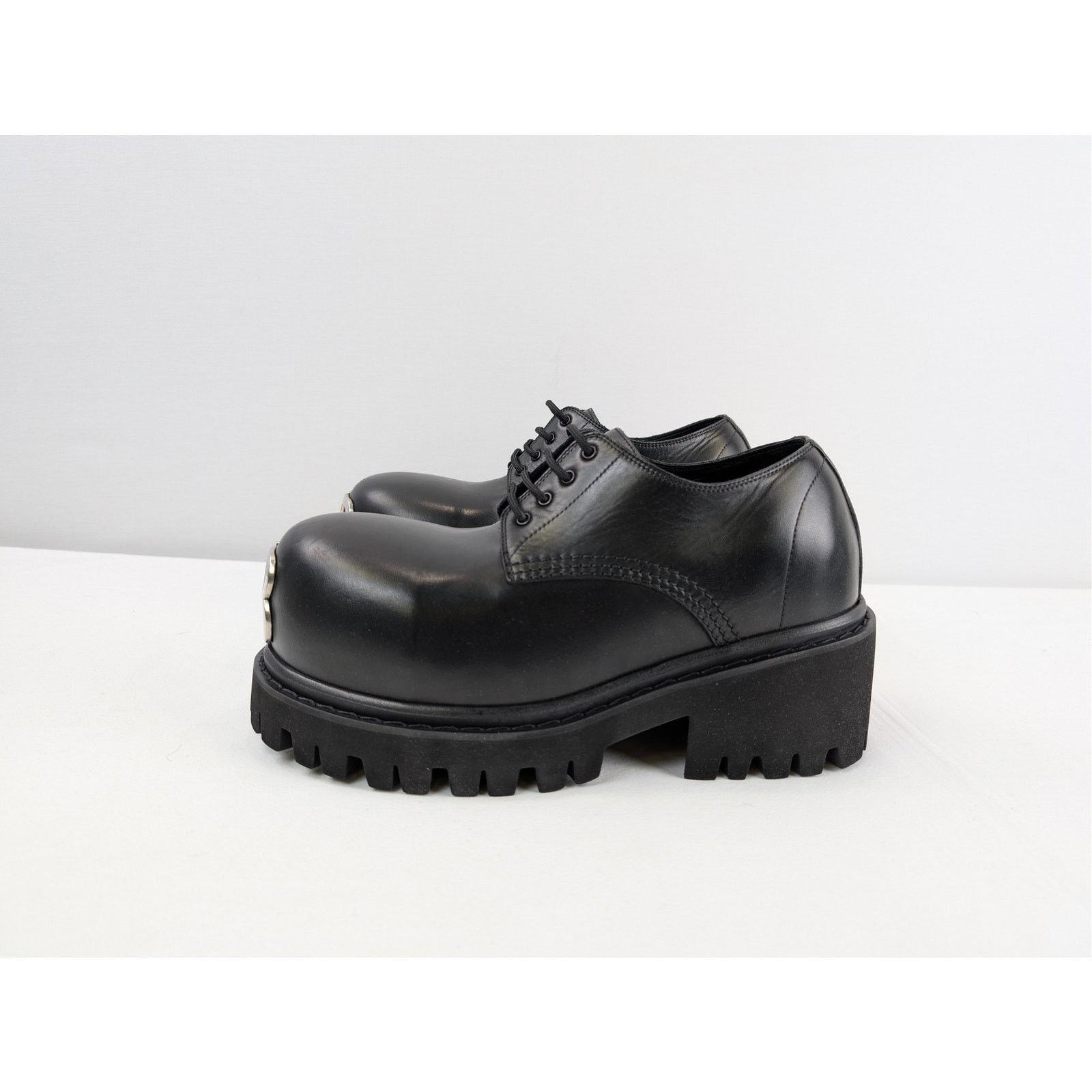 Balenciaga o1rshd1 Soft Calfskin Stomper Derbie BB Boots in Black Size US 8 / EU 41 - 10 Thumbnail