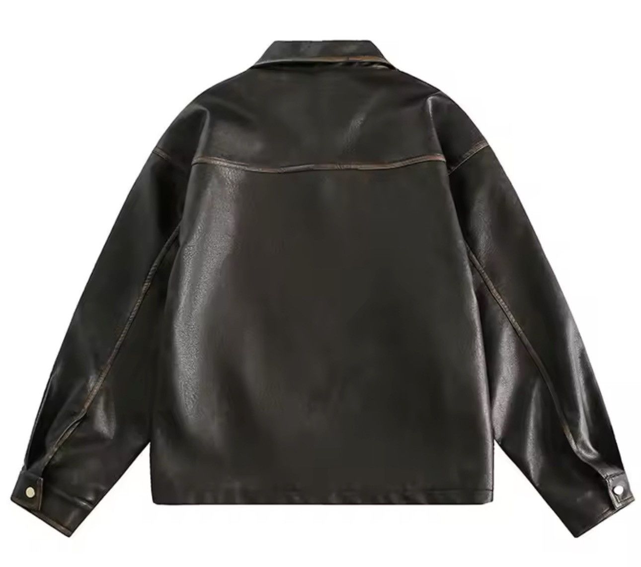 Streetwear Retro Patchwork Distressed PU Leather Jacket