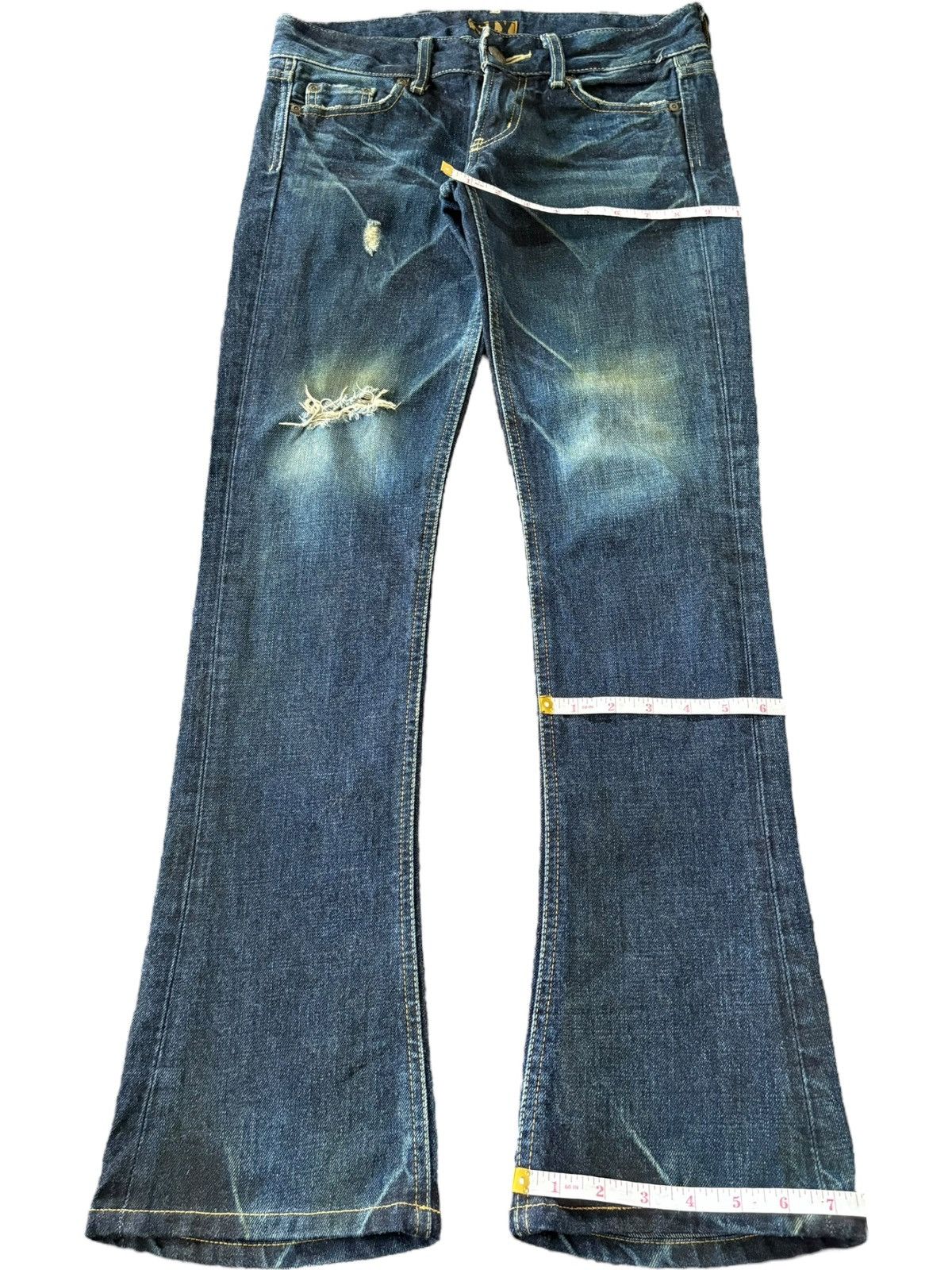 SLY Vintage Japanese Brand Mud Wash Distress Flare Jeans Size 30" / US 8 / IT 44 - 9 Thumbnail