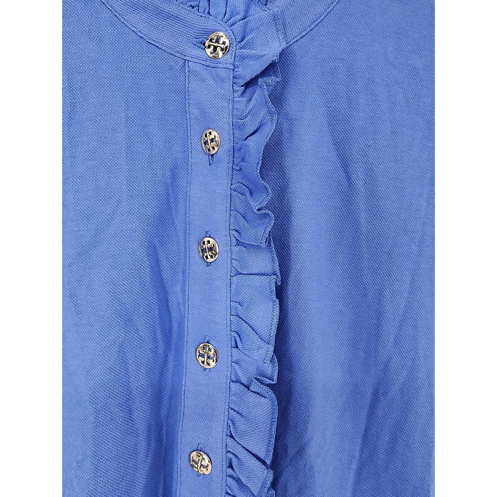 Tory Burch Tory Burch Blue Lydia Ruffle Polo Shirt Women's Size Medium Size M / US 6-8 / IT 42-44 - 3 Thumbnail